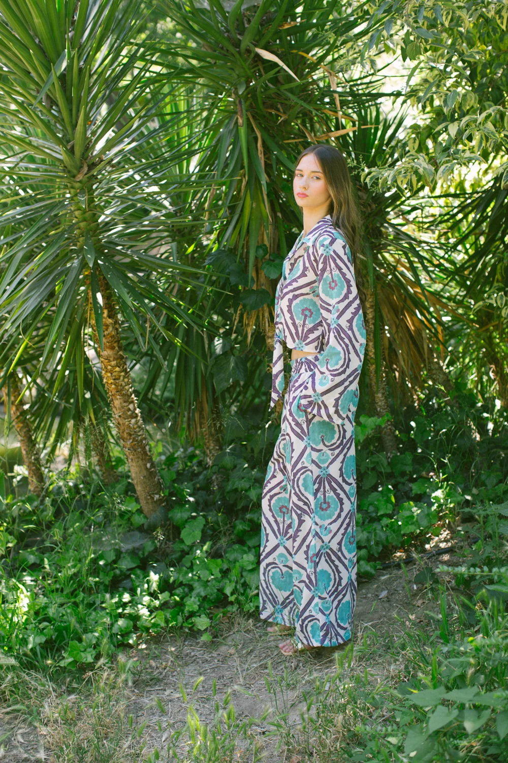 Pure Paris-Vintage Suzani Belden Bağlamalı Gömlek Ve Pantolon – Turkuaz-Alt - Üst Takım-6-Milagron.com