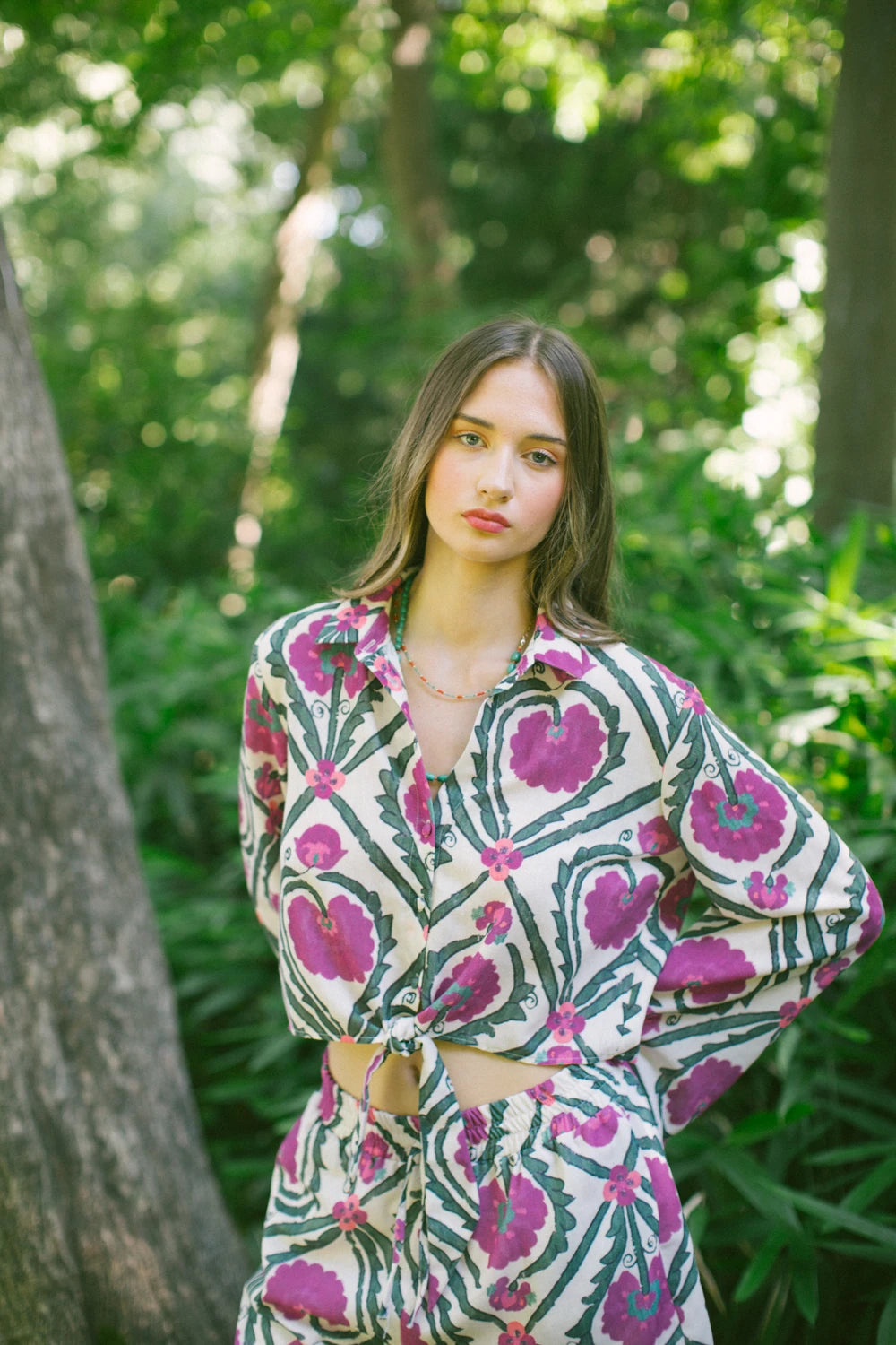 Vintage Suzani Belden Bağlamalı Gömlek ve Şort – Turkuaz