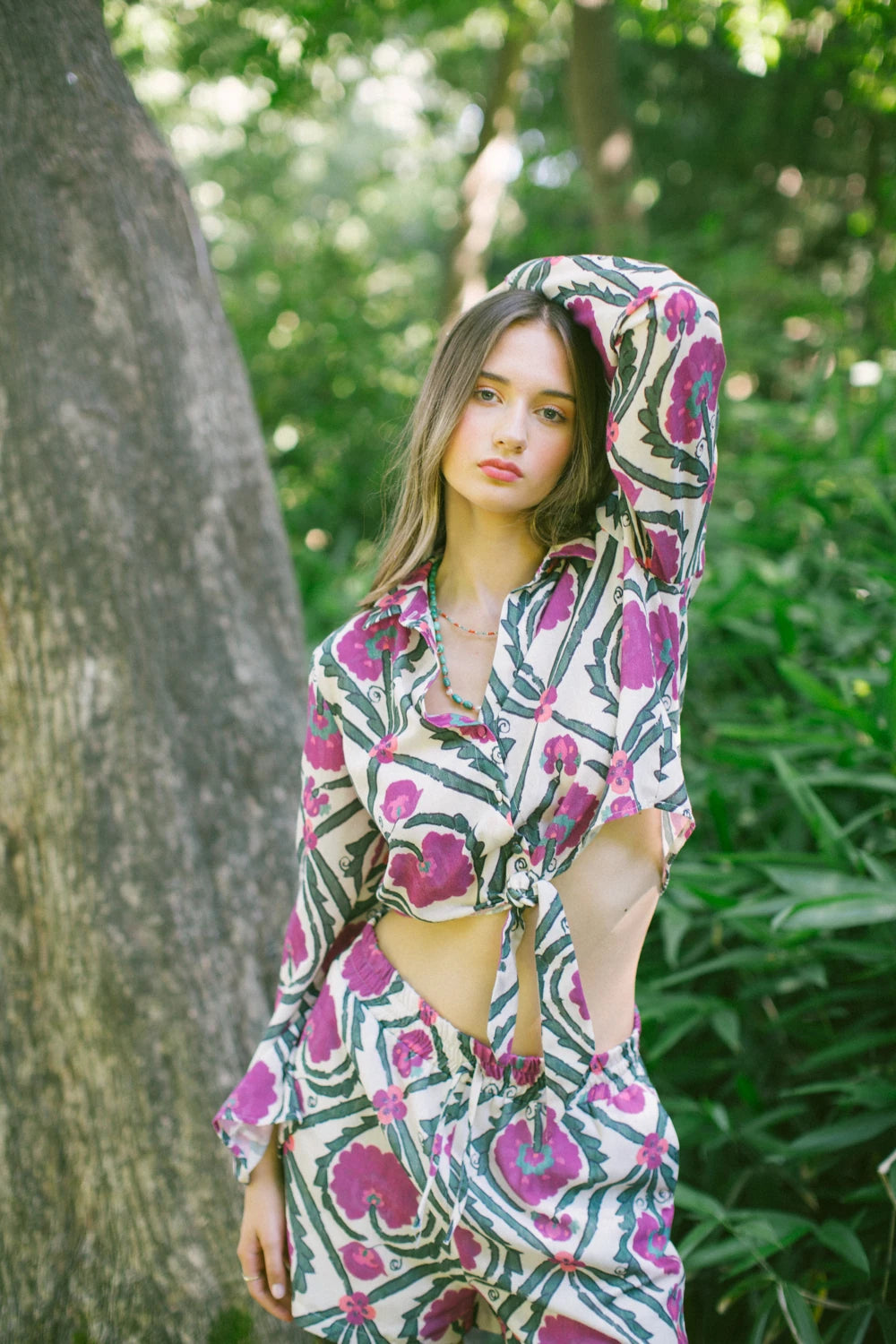 Vintage Suzani Belden Bağlamalı Gömlek ve Şort – Turkuaz