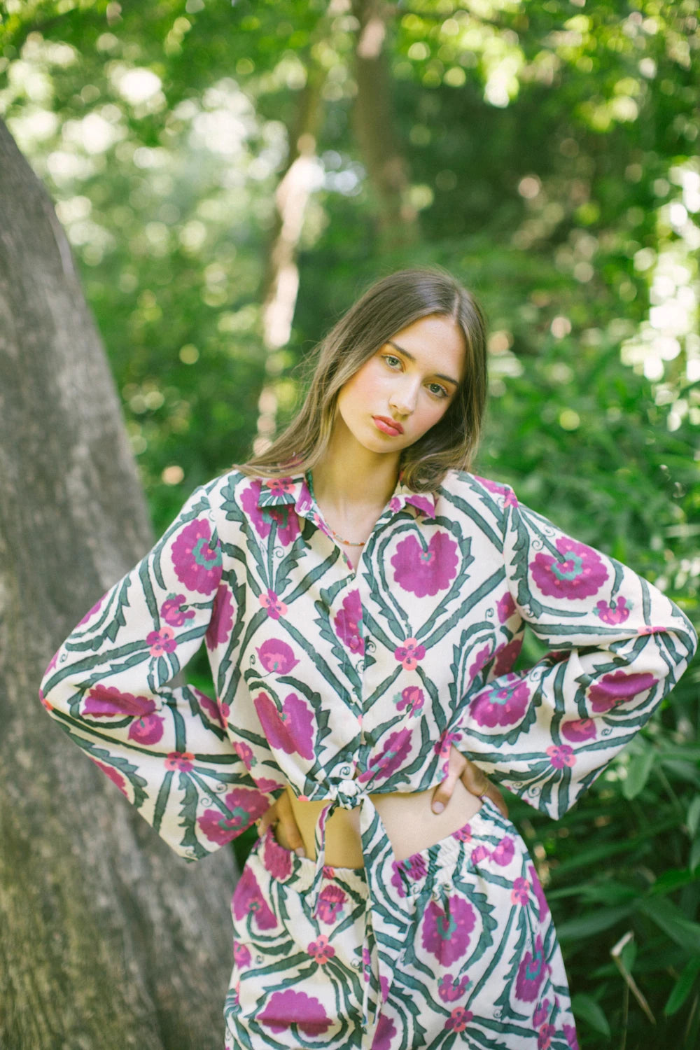 Vintage Suzani Belden Bağlamalı Gömlek ve Şort – Turkuaz