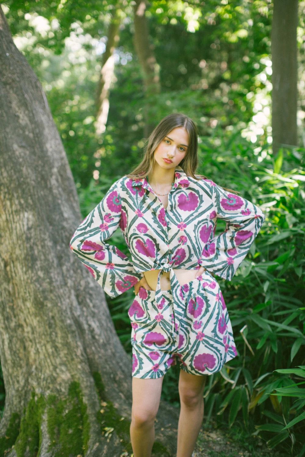 Vintage Suzani Belden Bağlamalı Gömlek ve Şort – Turkuaz