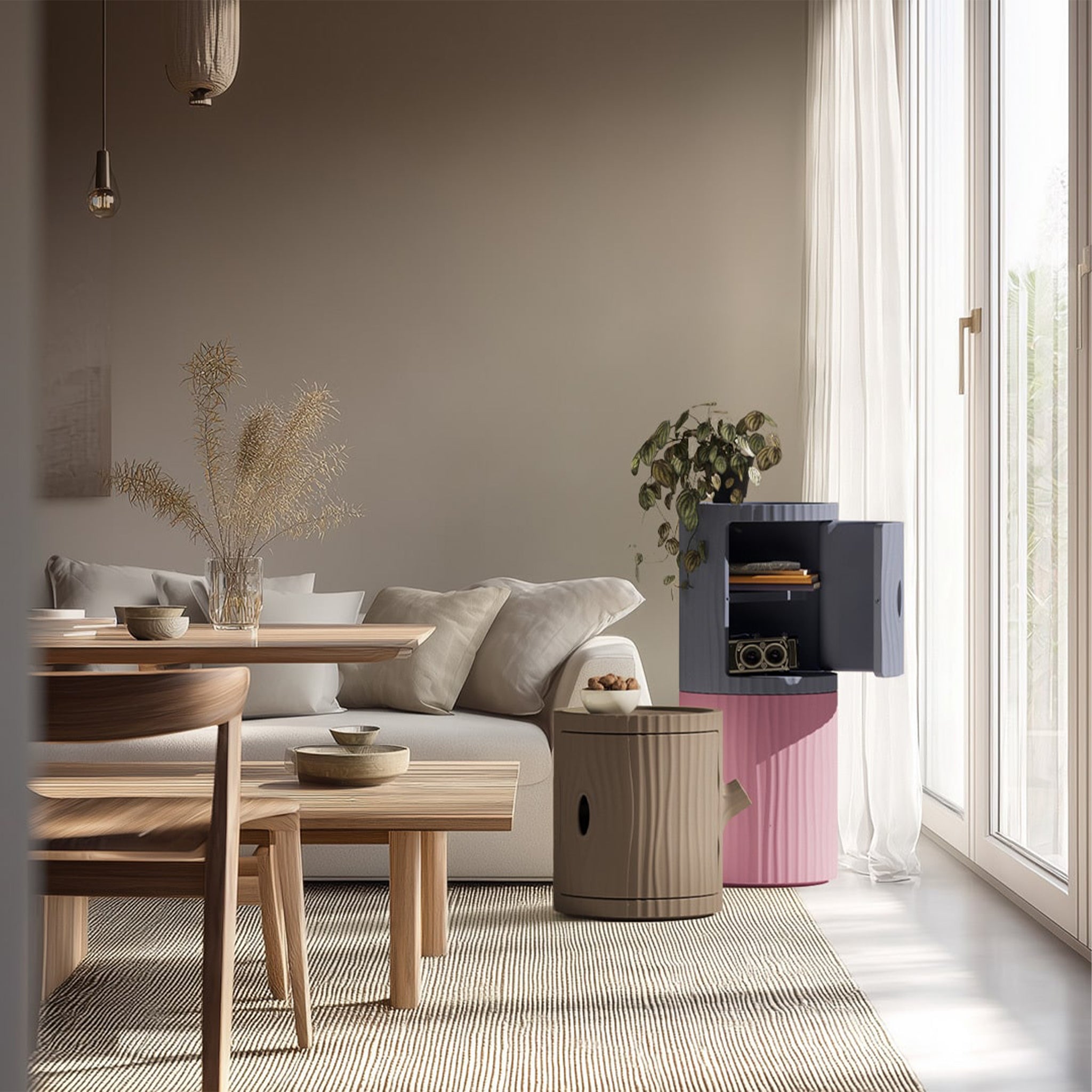 Qeeboo-Tronco Açık Kahverengi Komodin-Komodin-2-Milagron.com