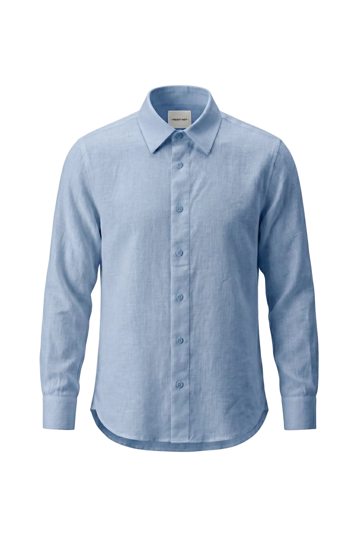 Erkek Oversized Leather Detailed Linen Shirt - Mavi