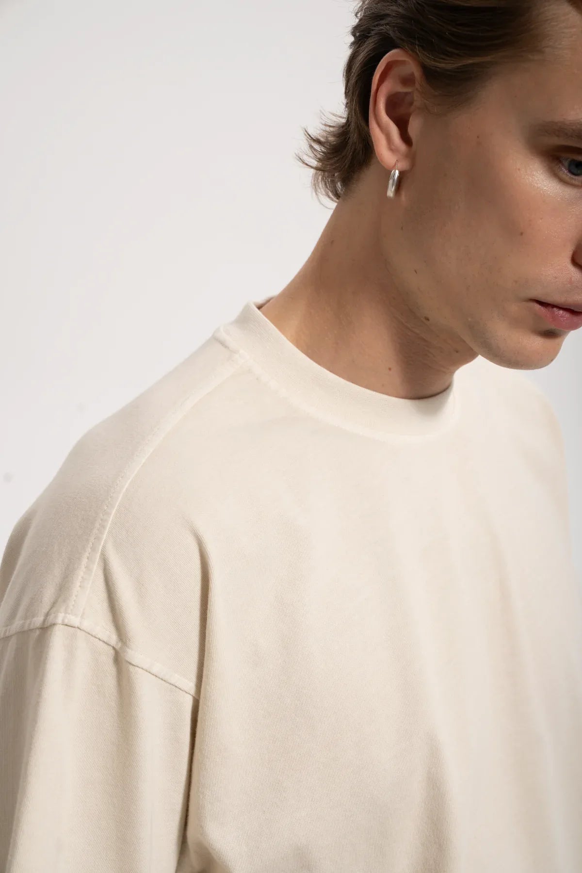 Erkek Oversized Washed Basic T-Shirt - Bej