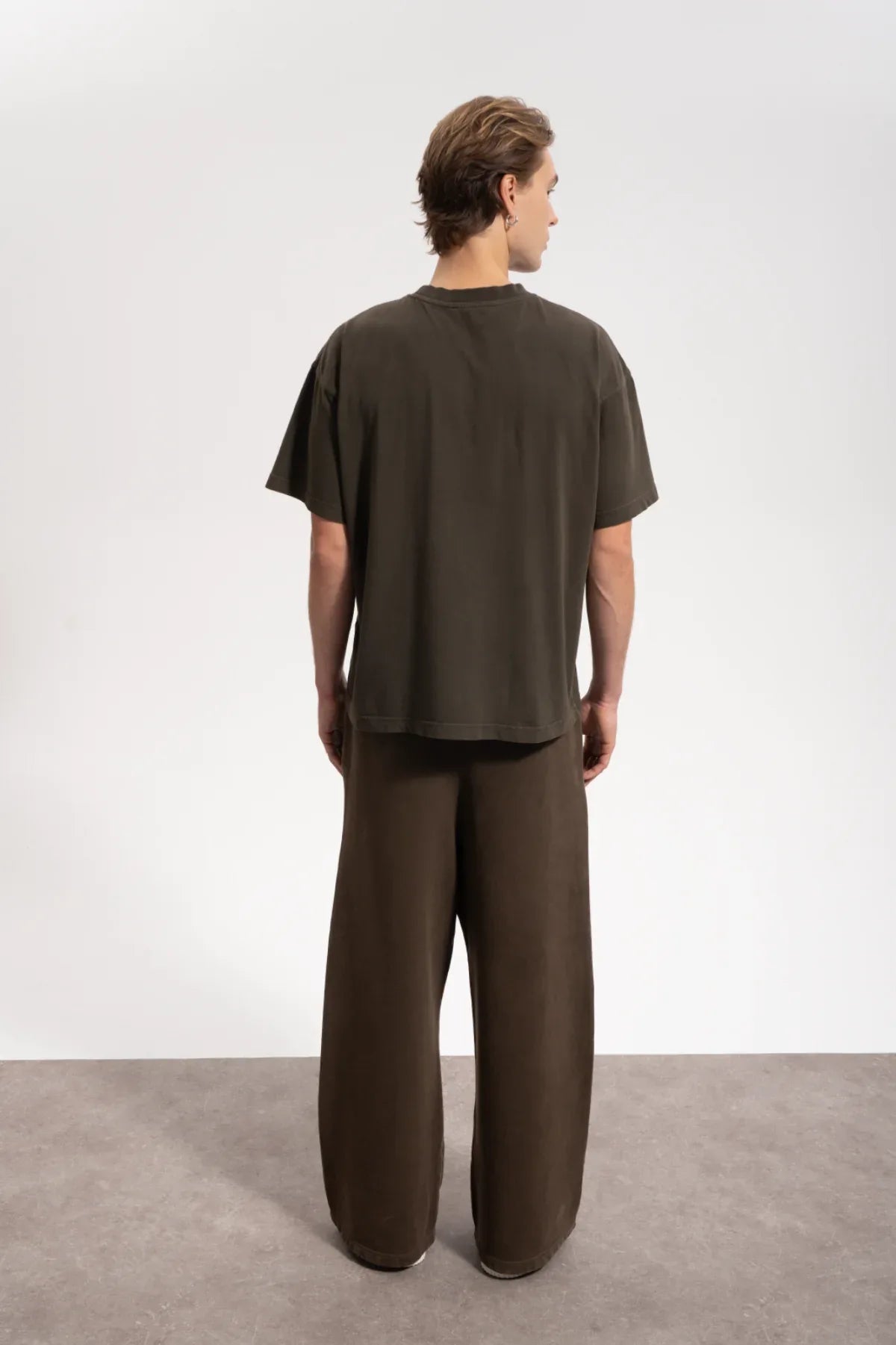 Erkek Oversized Washed Basic T-Shirt - Kahverengi