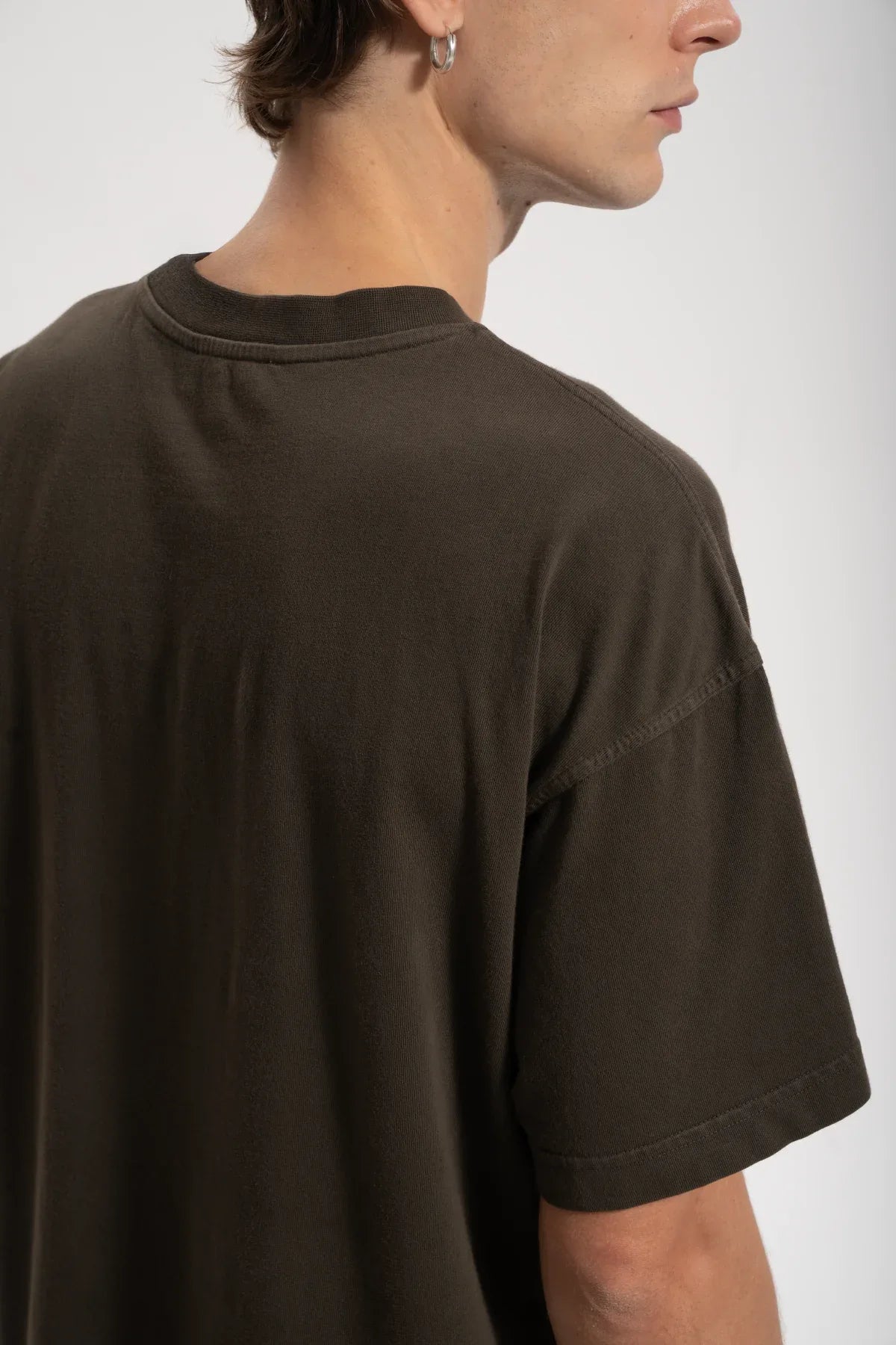 Erkek Oversized Washed Basic T-Shirt - Kahverengi