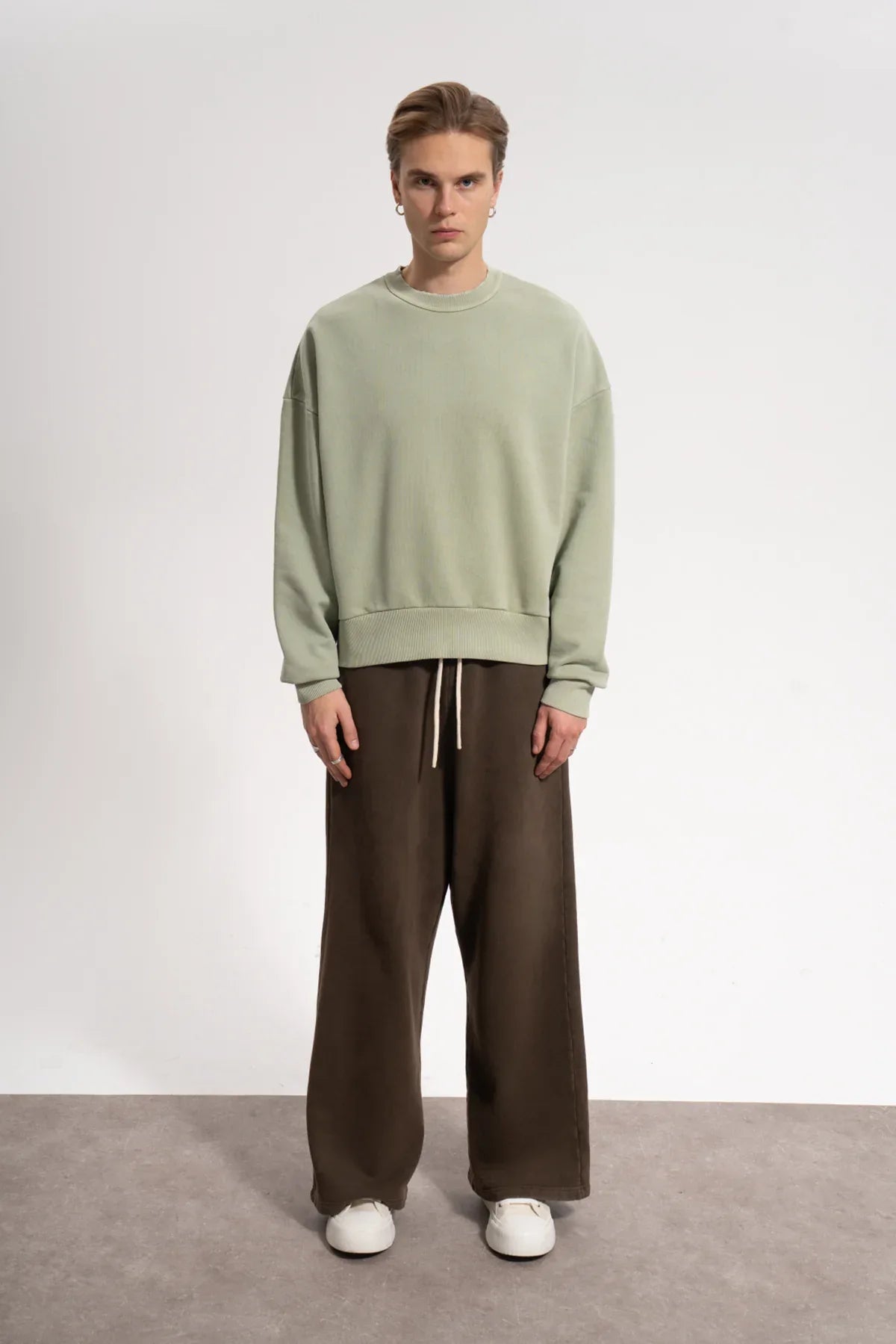 Erkek Oversized Washed Distressed Sweatshirt - Yeşil