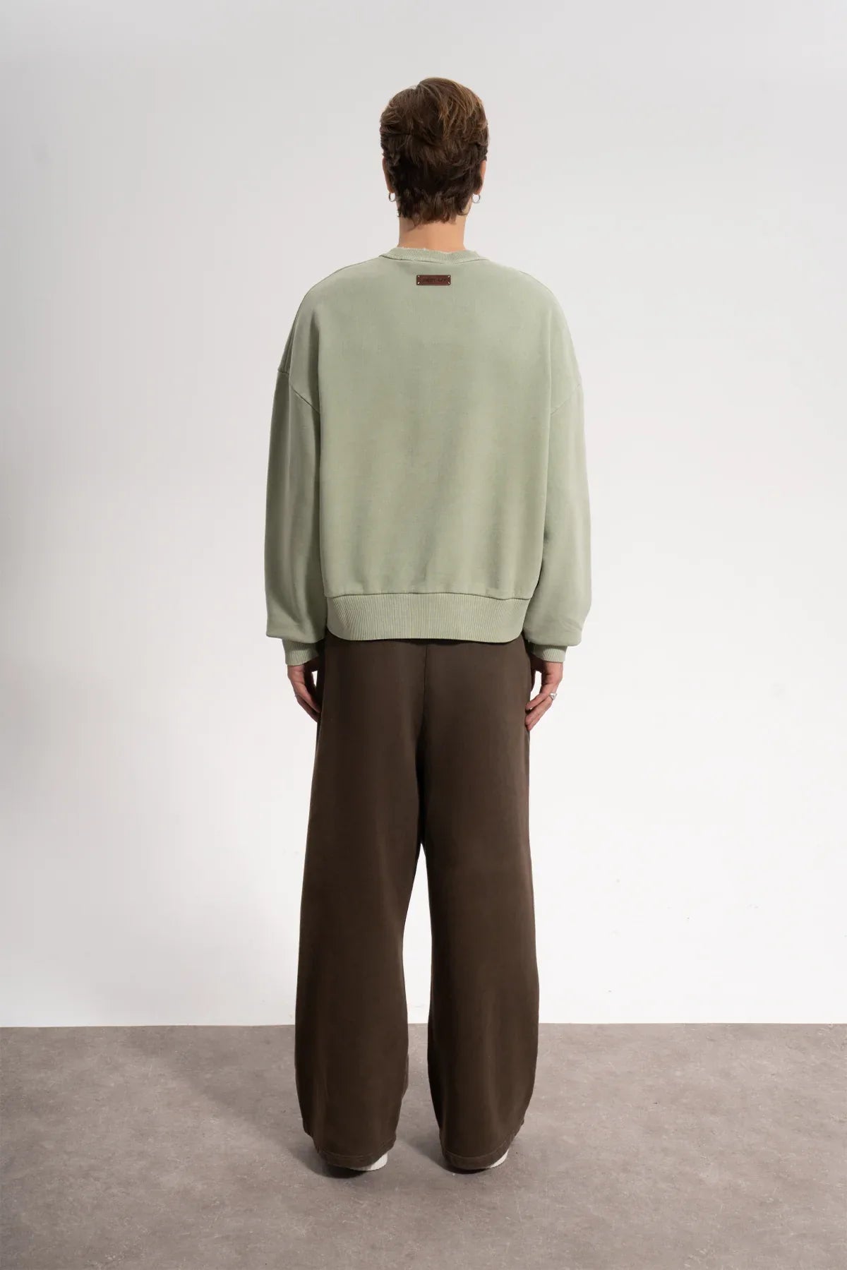 Erkek Oversized Washed Distressed Sweatshirt - Yeşil
