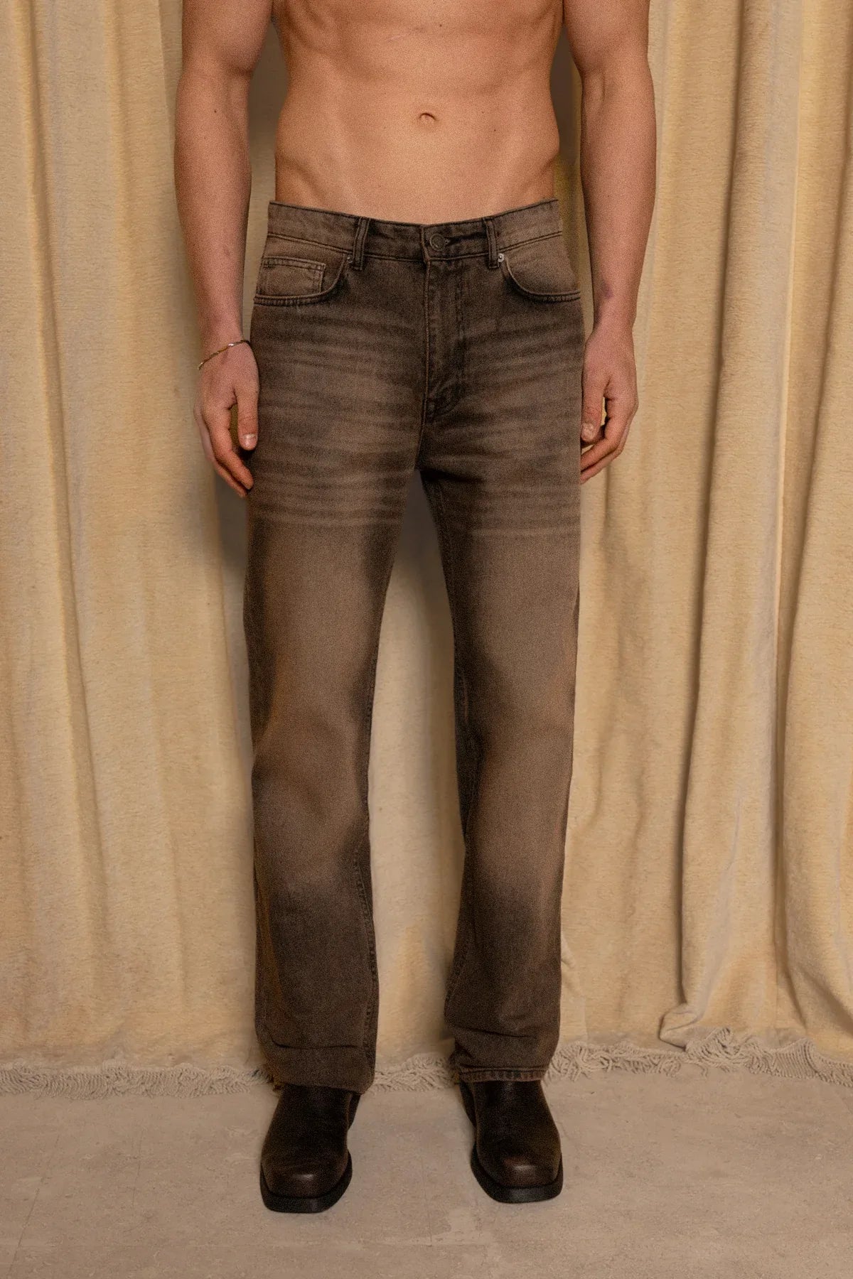 Erkek Relaxed Fit Key Denim Pants - Kahverengi