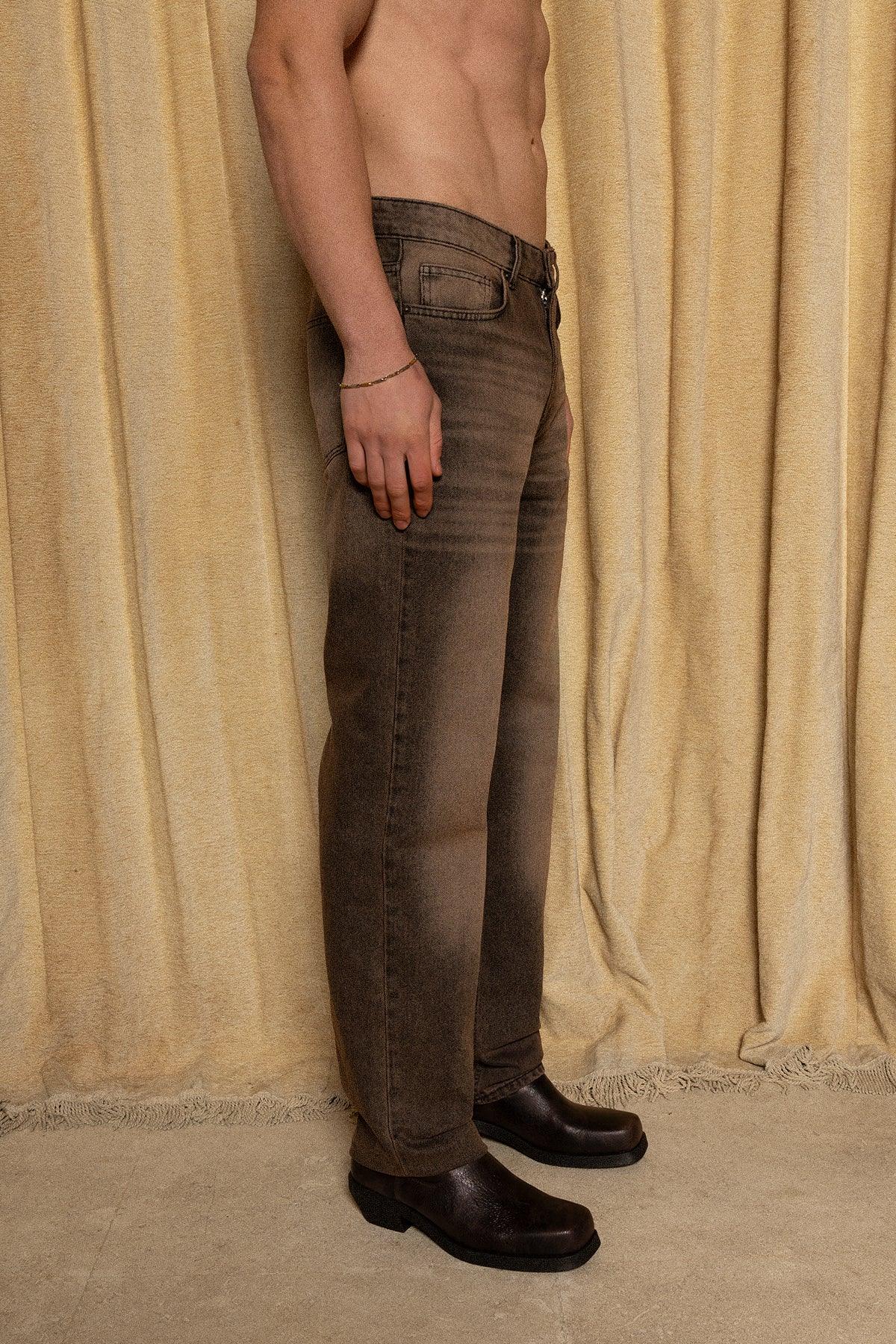 Erkek Relaxed Fit Key Denim Pants - Kahverengi