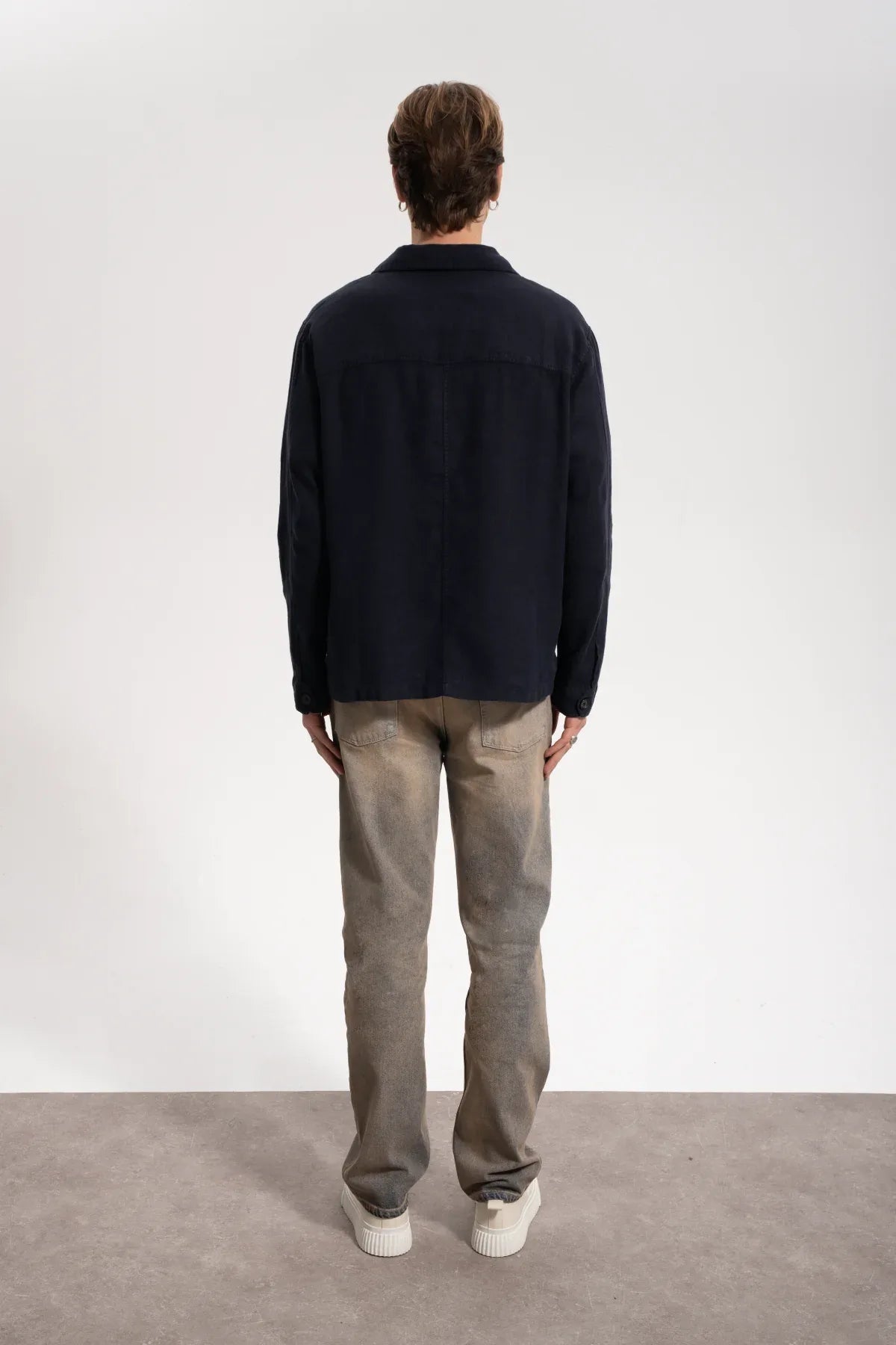 Erkek Relaxed Fit Linen Shirt - Lacivert