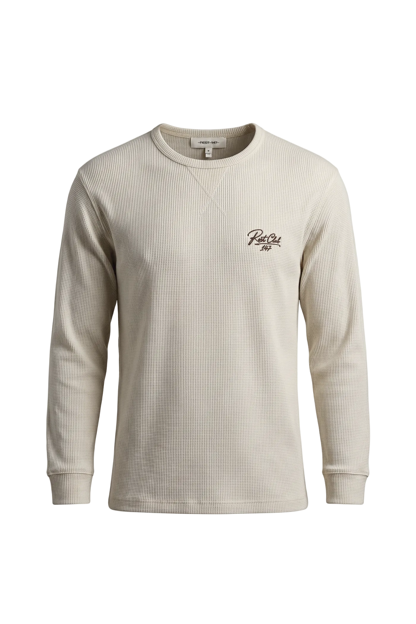 Erkek Relaxed Fit Rest Club Long Sleeve Waffle T-shirt - Bej