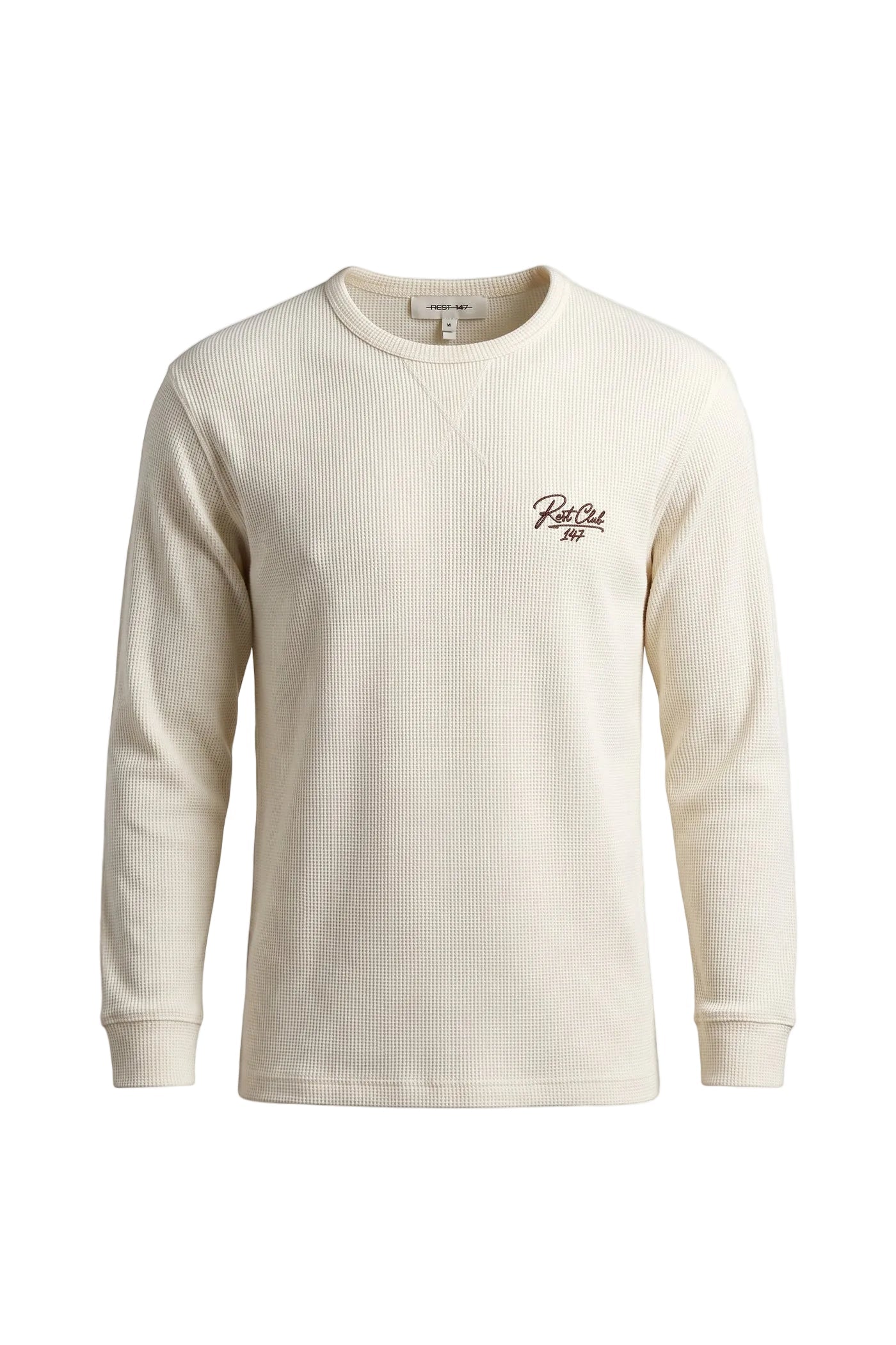 Erkek Relaxed Fit Rest Club Long Sleeve Waffle T-shirt - Ekru