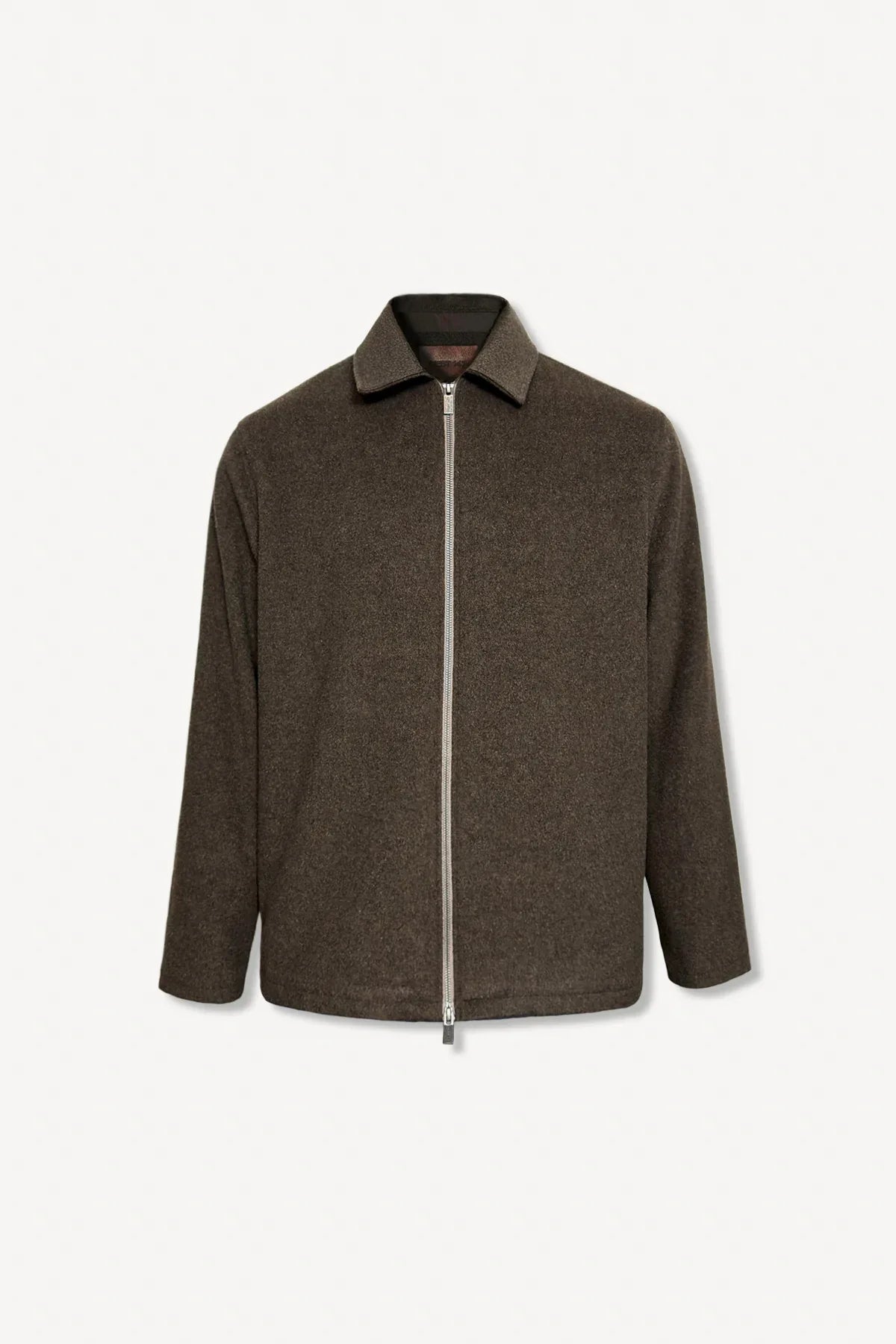 Erkek Relaxed Fit Wool Zipper Jacket Kahverengi