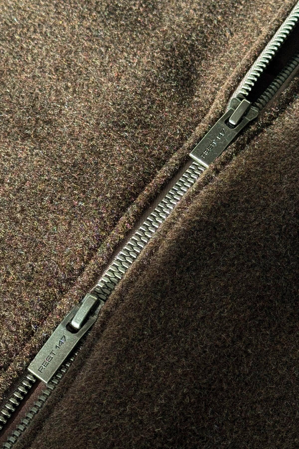 Erkek Relaxed Fit Wool Zipper Jacket Kahverengi