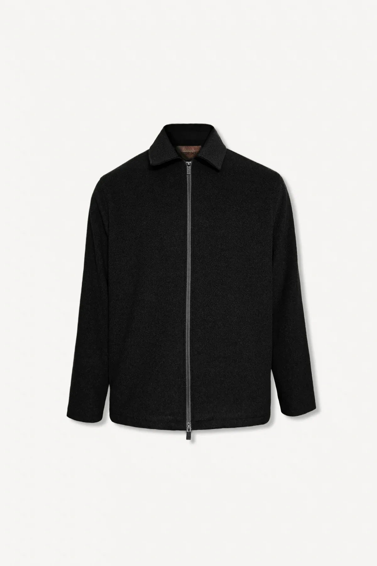 Erkek Relaxed Fit Wool Zipper Jacket Siyah