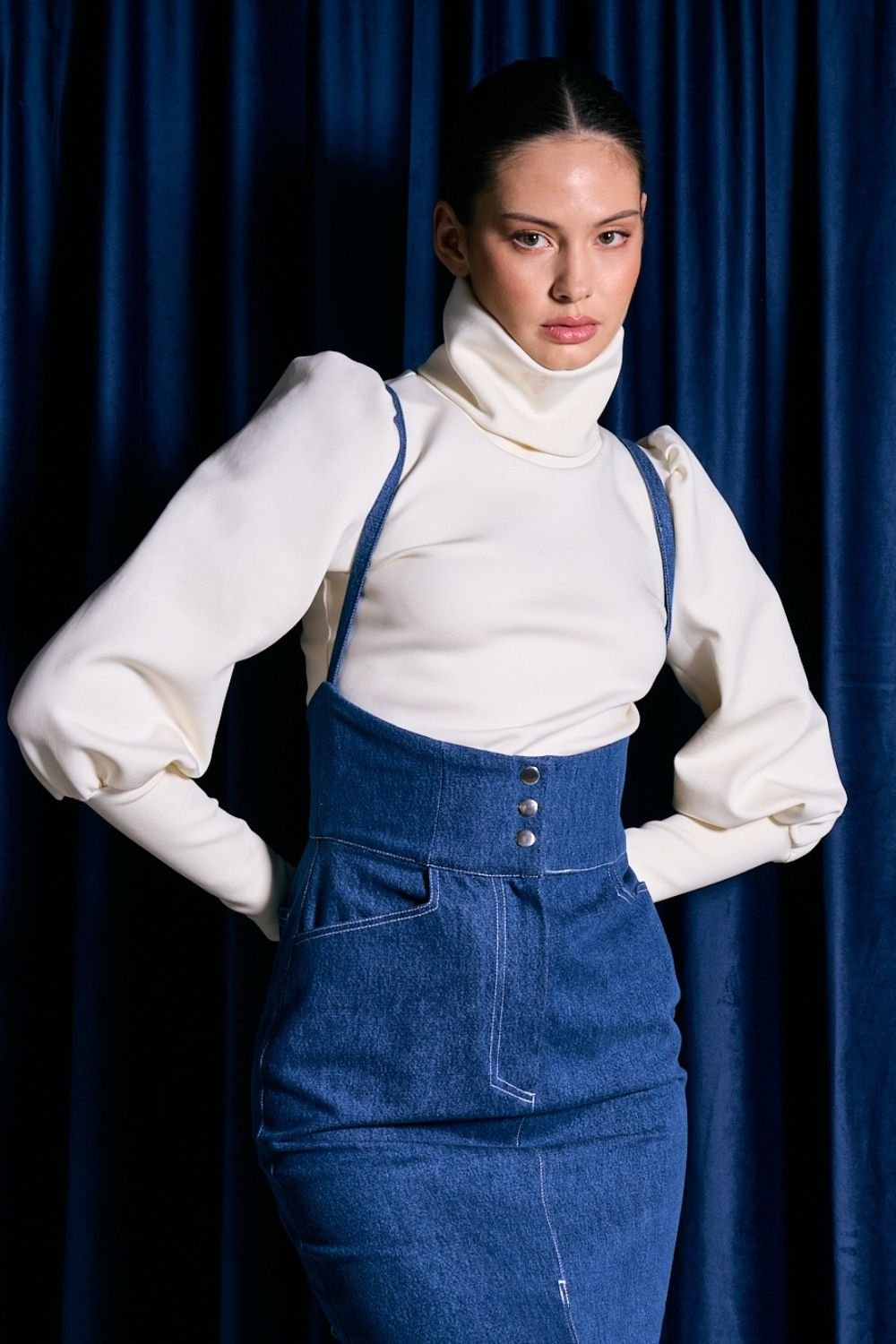 Rafael Fernè-Askılı Denim Etek-Etek-2-Milagron.com