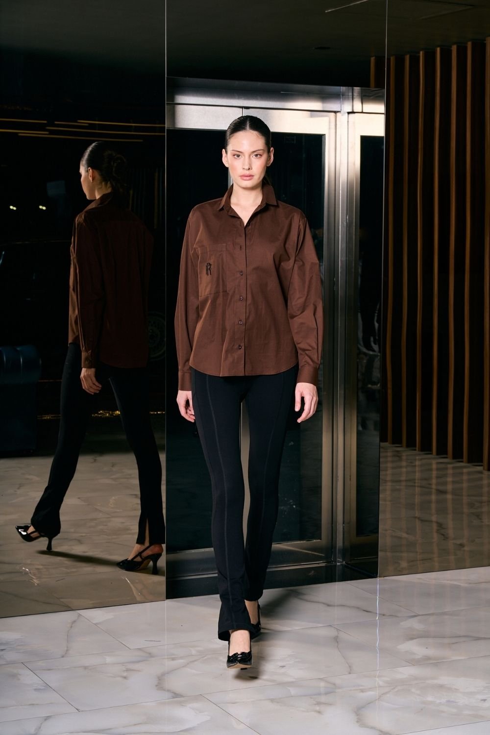 Rafael Fernè-Kahverengi Logo Oversize Gömlek-Gömlek-2-Milagron.com