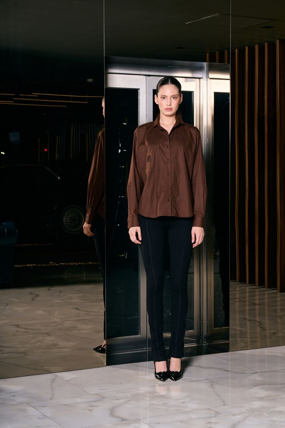 Rafael Fernè-Kahverengi Logo Oversize Gömlek-Gömlek-3-Milagron.com