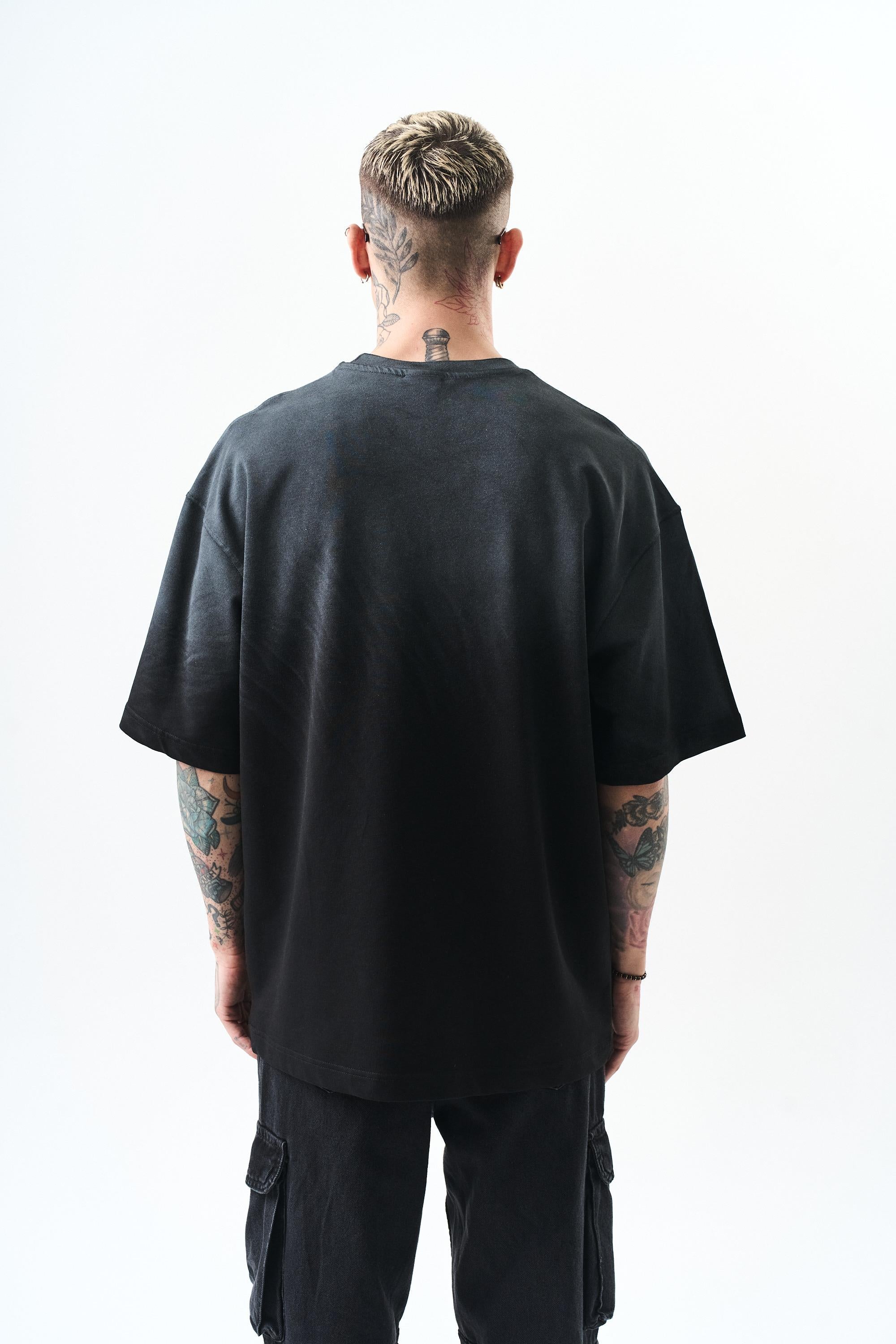 Erkek California Baskılı Oversize T-Shirt Siyah