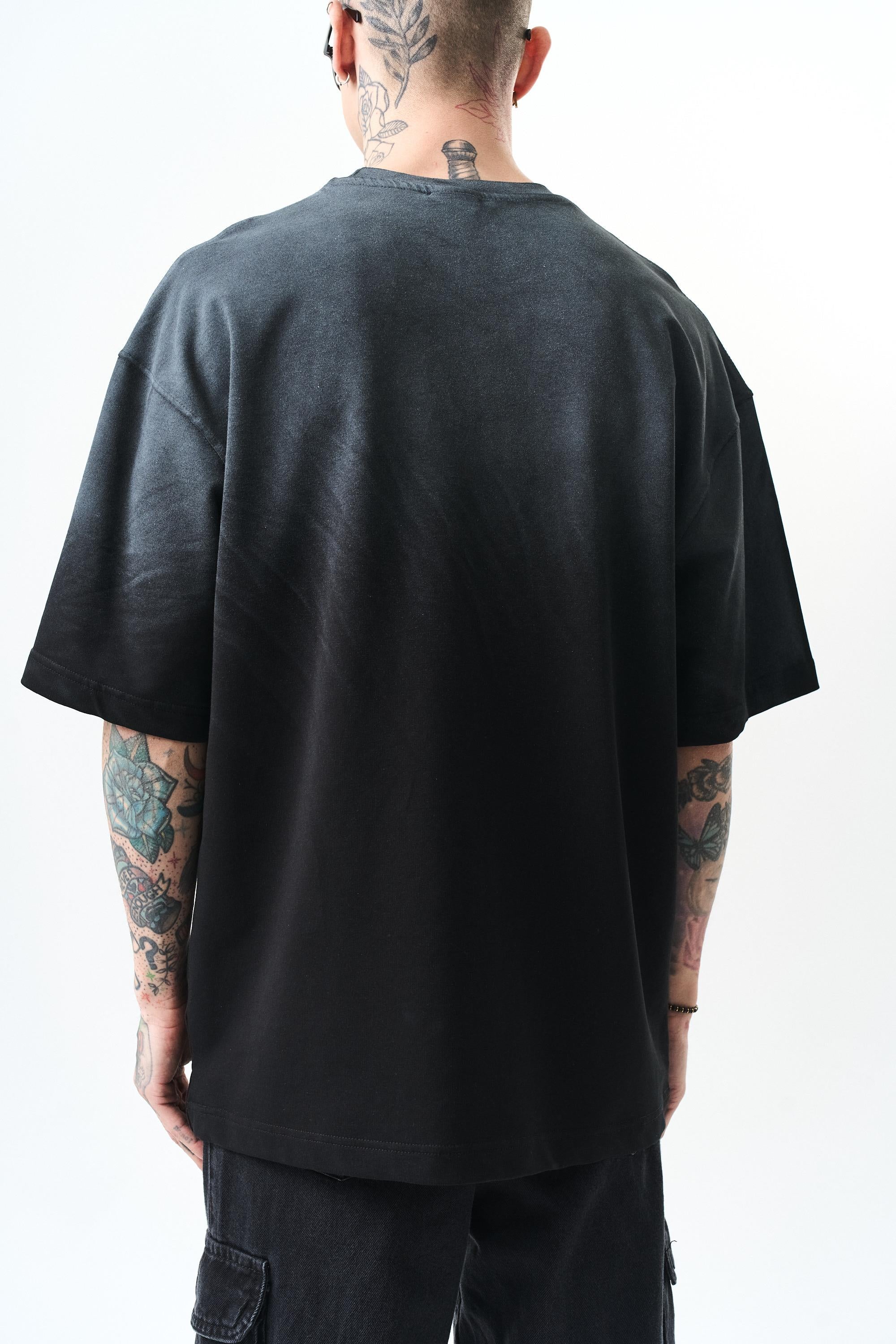 Erkek California Baskılı Oversize T-Shirt Siyah