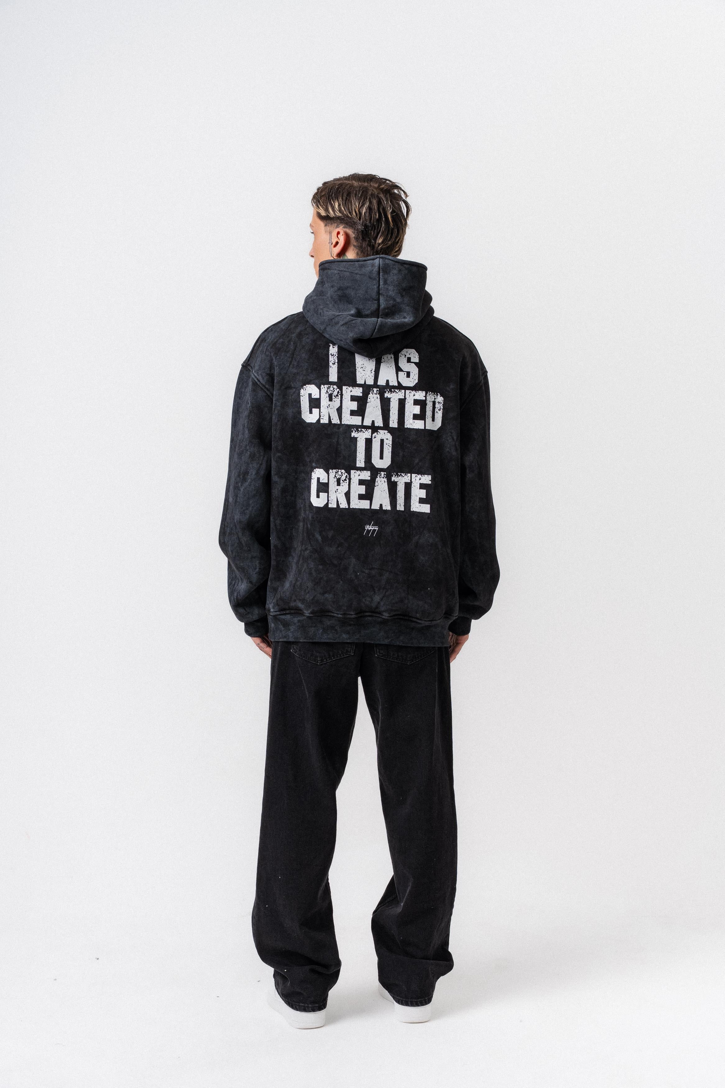 Erkek Create Baskılı Kapüşonlu Oversize Hoodie Siyah