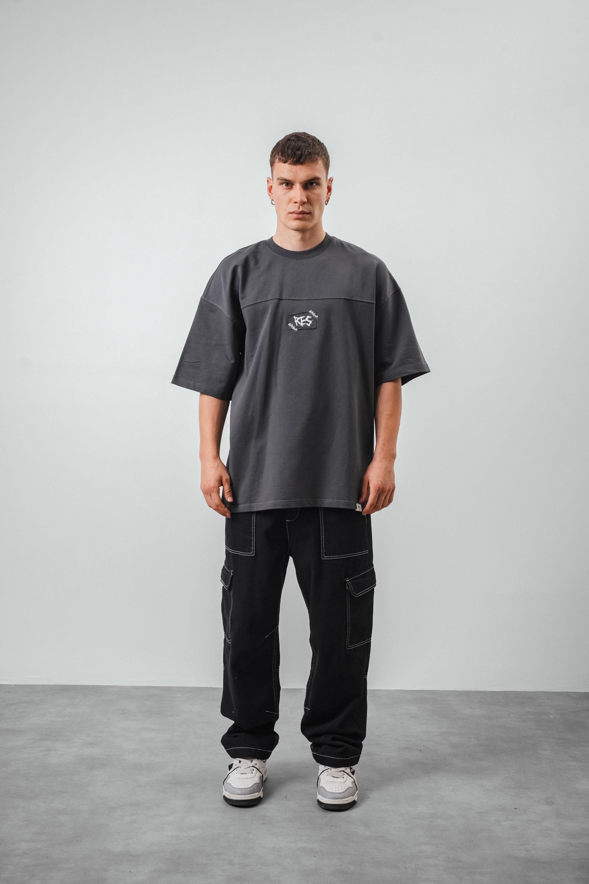 Erkek Creative Dep. Yazılı Oversize T-Shirt Siyah