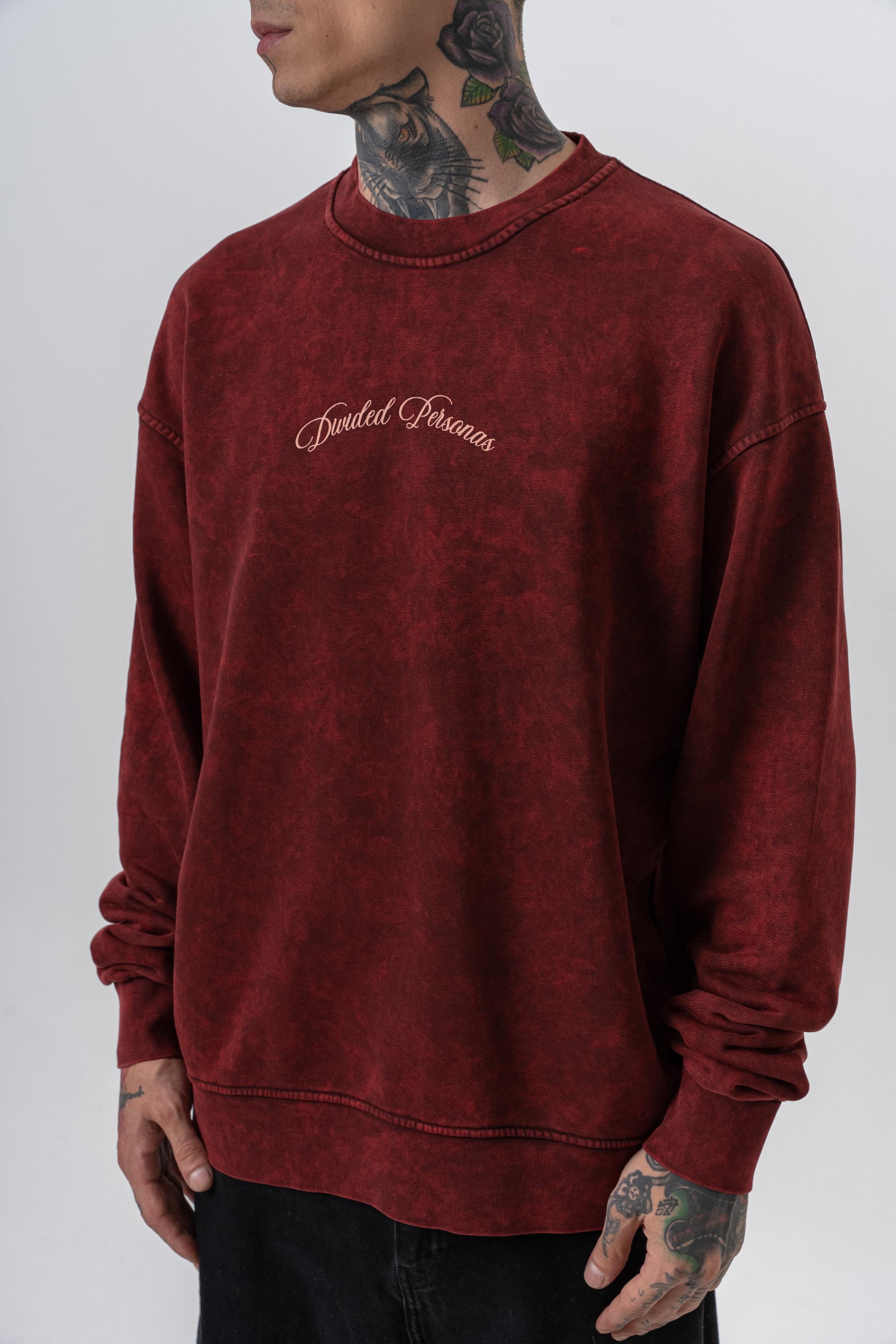 Erkek Divided Baskılı Yıkamalı Bisiklet Yaka Oversize Sweatshirt Bordo