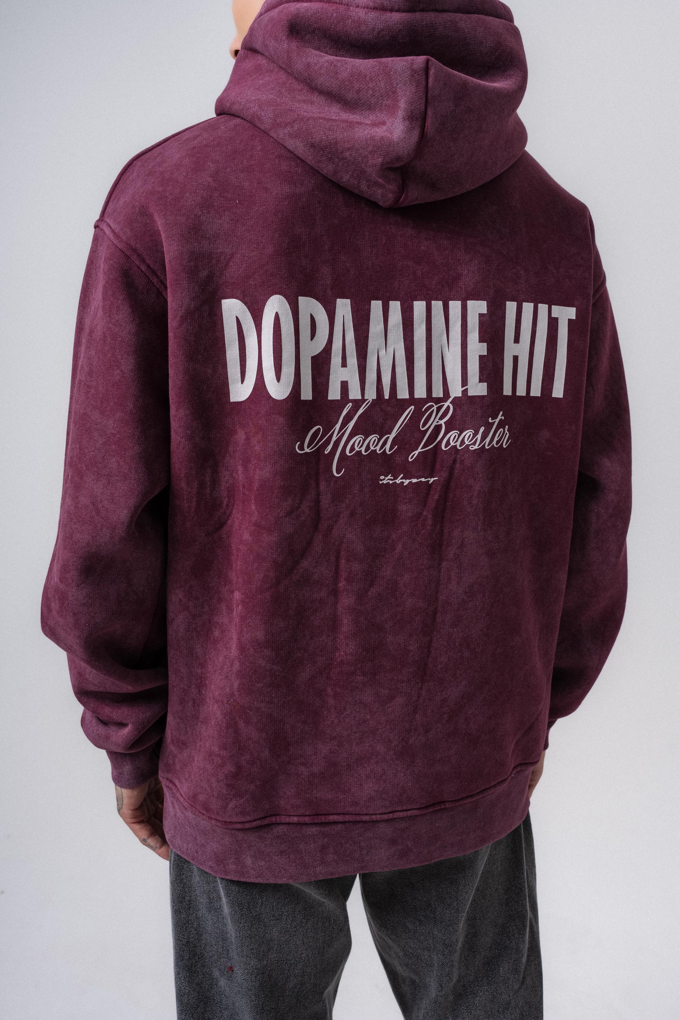 Erkek Dopamine Hit Baskılı Kapüşonlu Oversize Hoodie Vişne