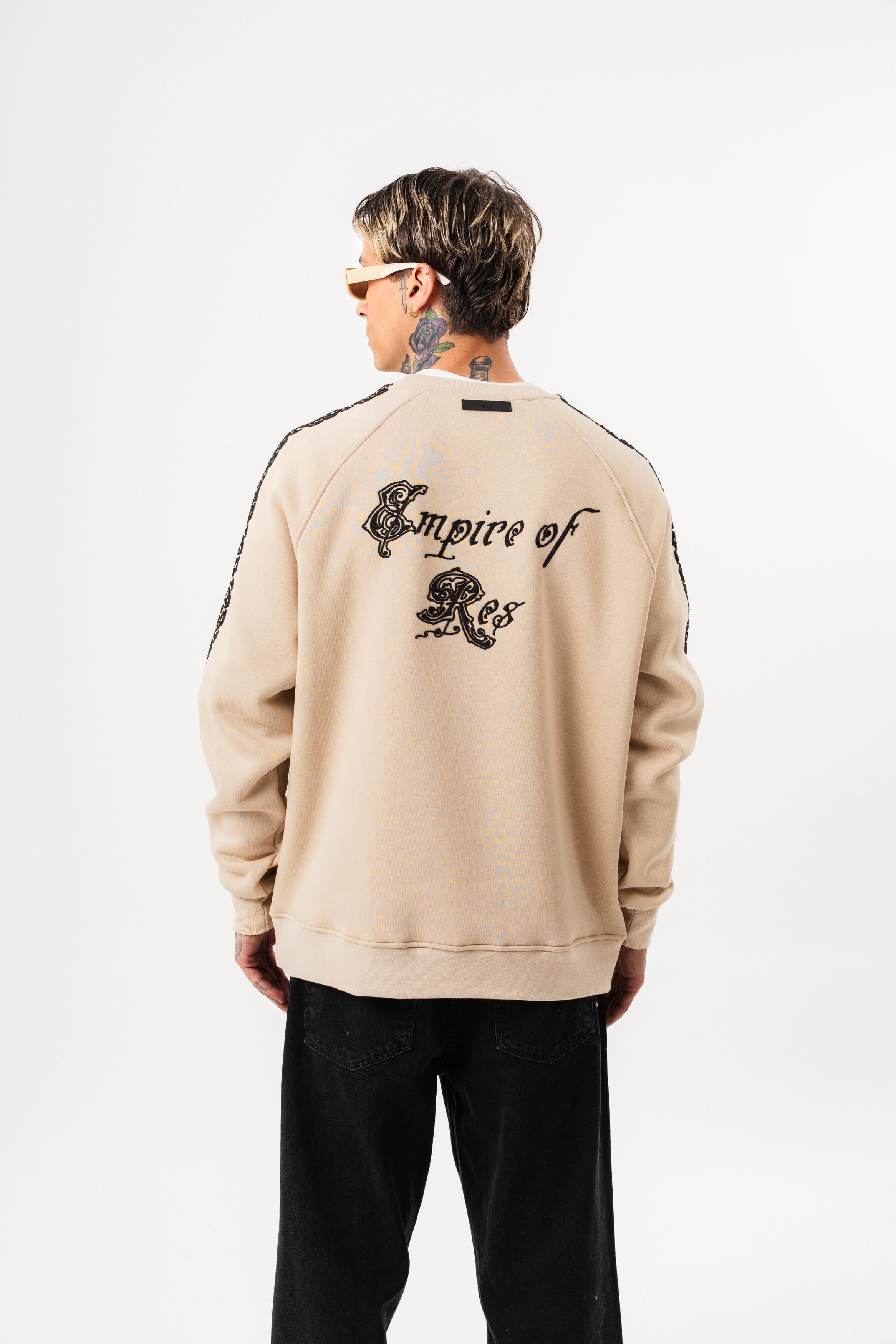 Erkek Empire Of Res Nakışlı Oversize Sweatshirt Bej
