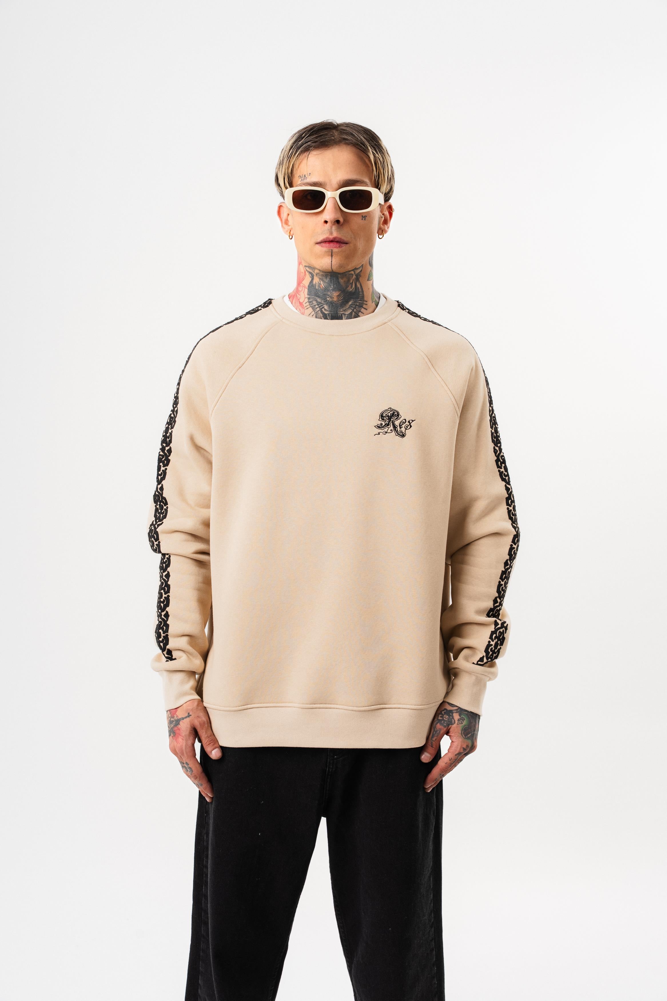 Erkek Empire Of Res Nakışlı Oversize Sweatshirt Bej