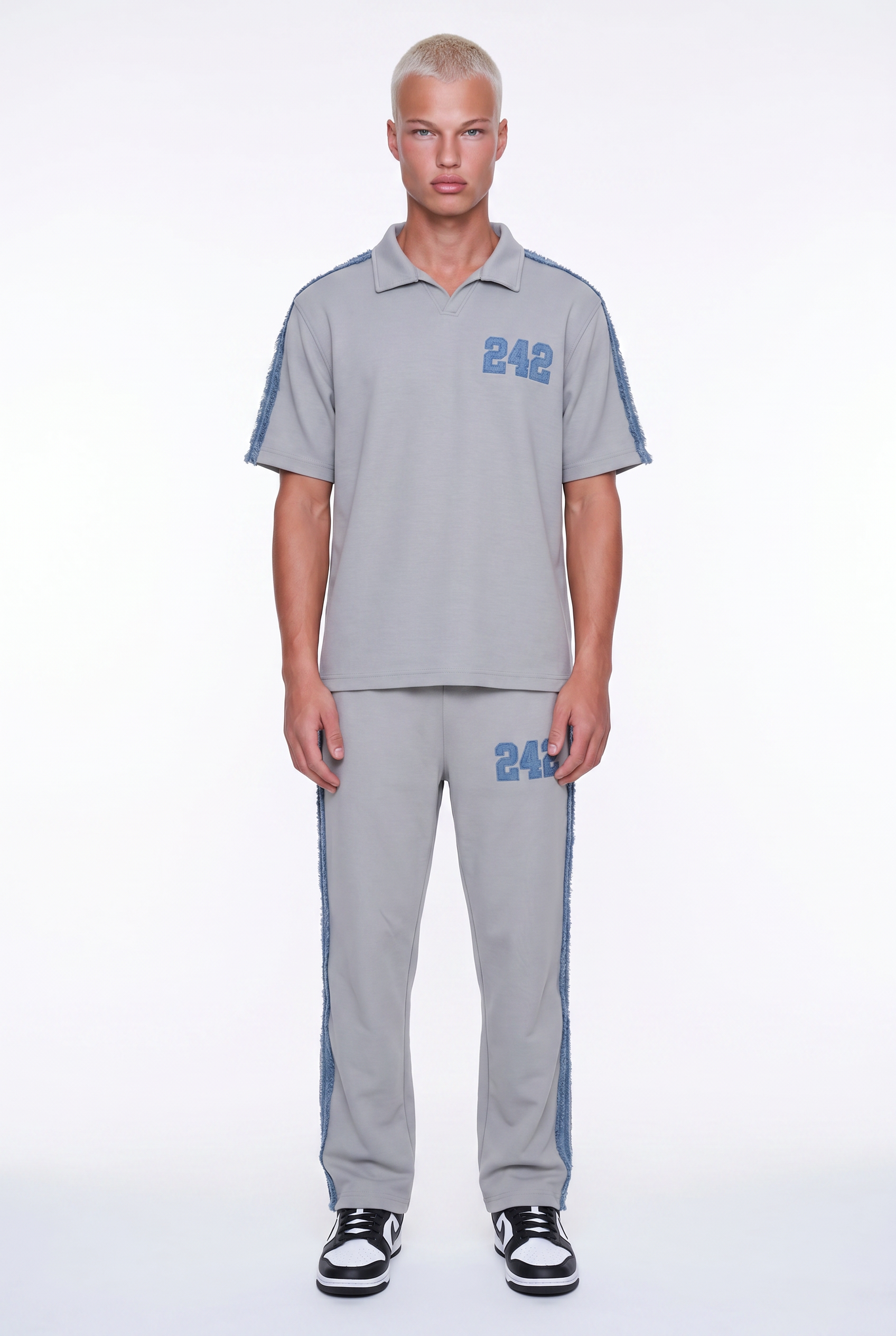 Erkek 242 Şerit Detaylı Regular Fit Eşofman Takımı Gri