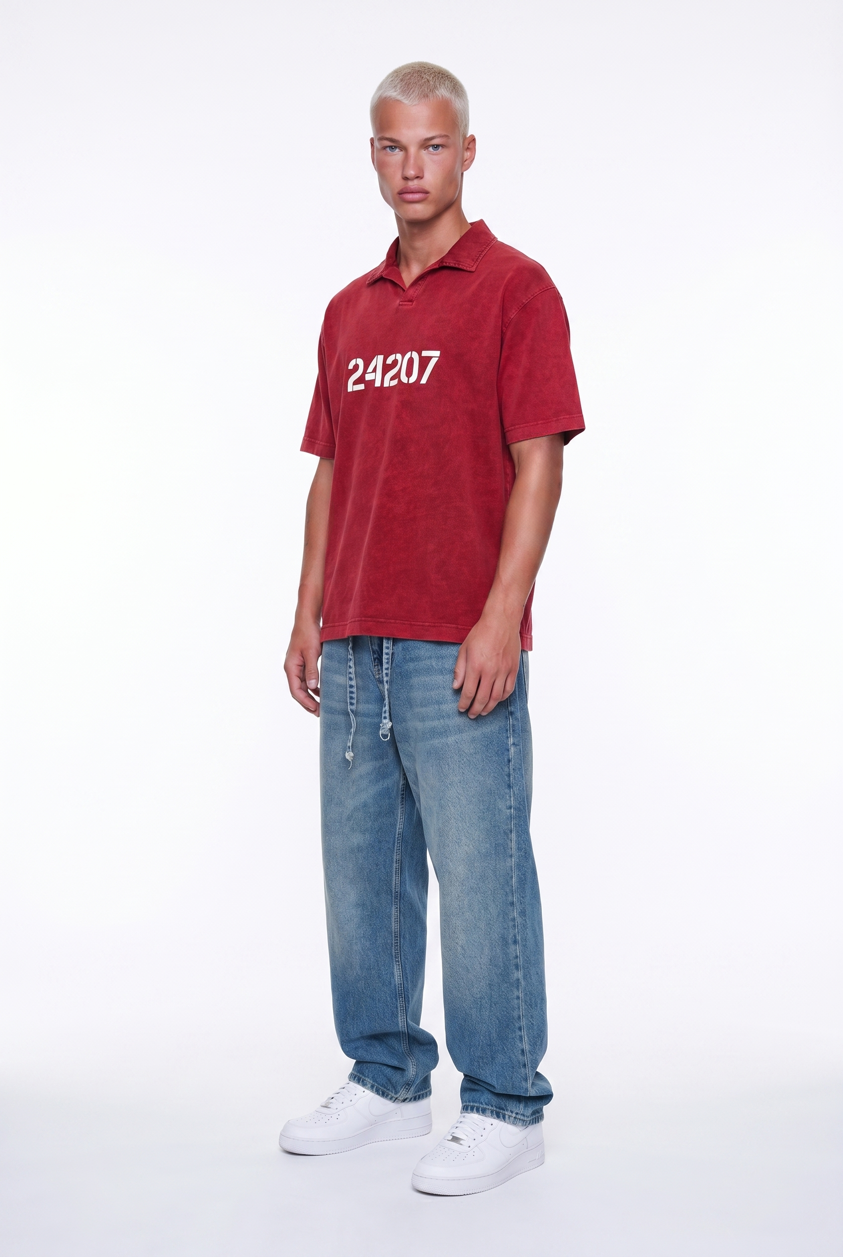 Erkek 24207 Baskılı Yıkamalı Oversize T-Shirt Bordo