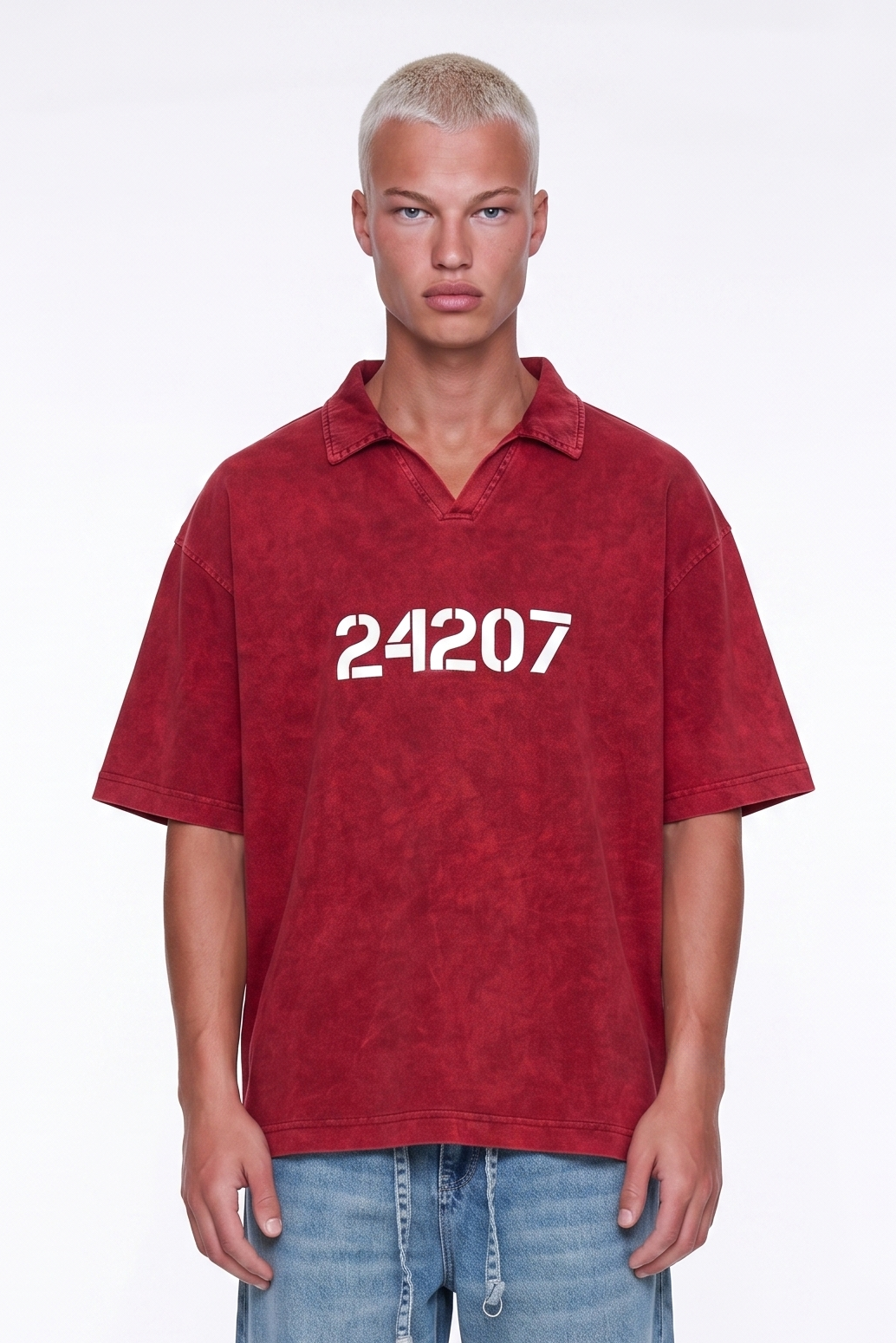 Erkek 24207 Baskılı Yıkamalı Oversize T-Shirt Bordo