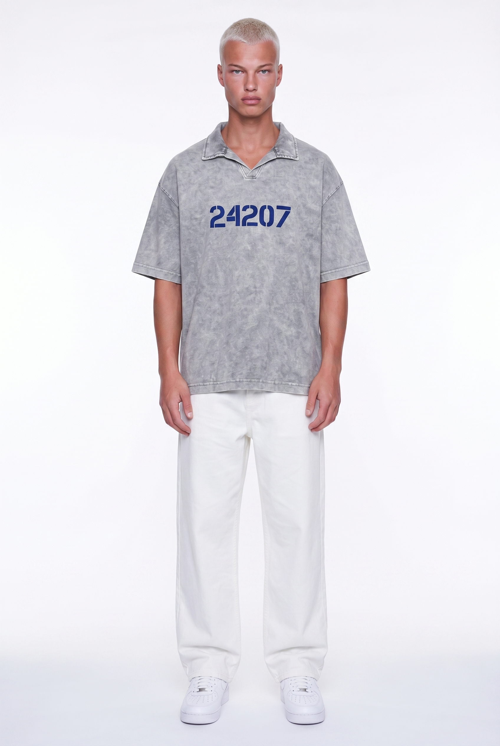 Erkek 24207 Baskılı Yıkamalı Oversize T-Shirt Gri