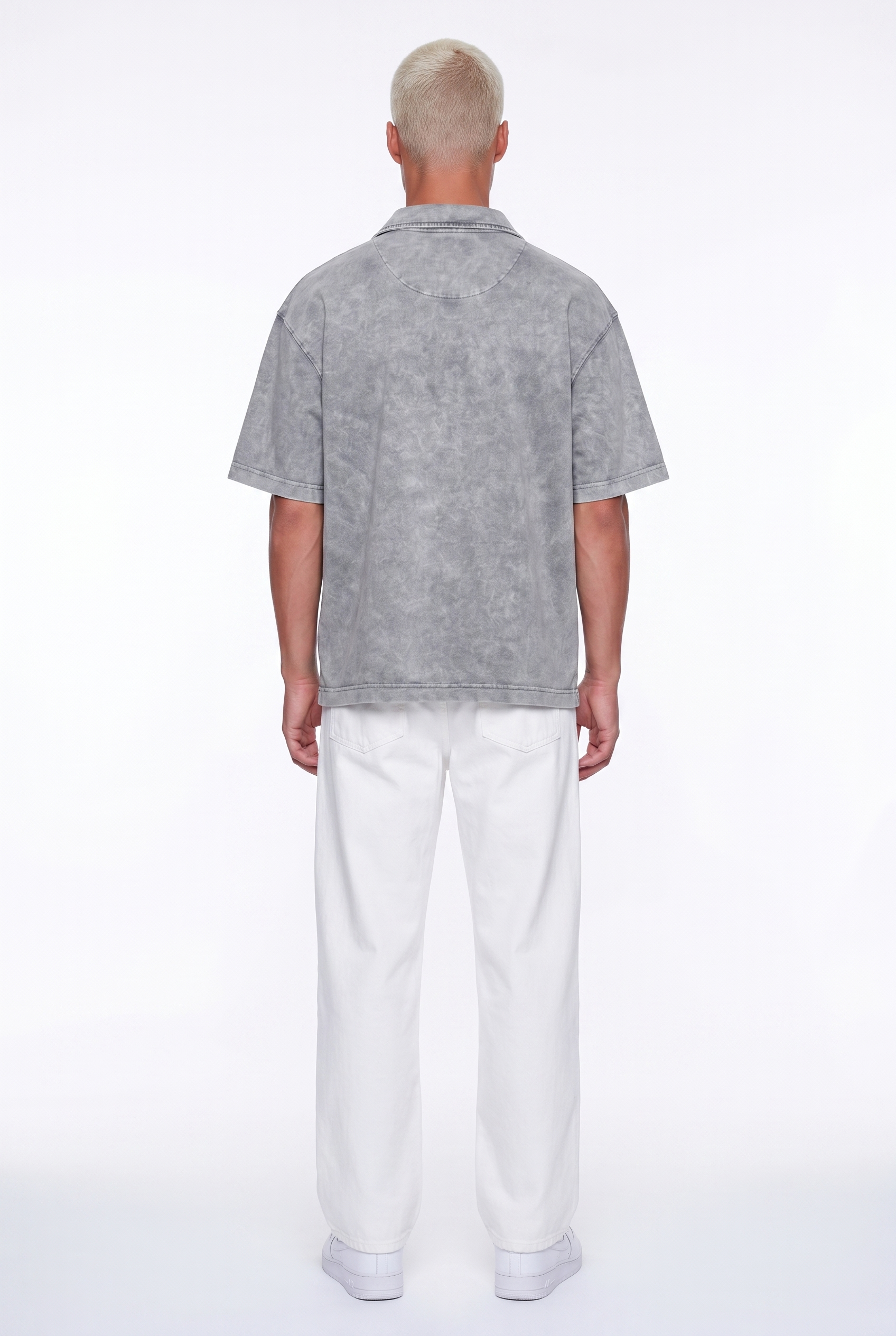 Erkek 24207 Baskılı Yıkamalı Oversize T-Shirt Gri