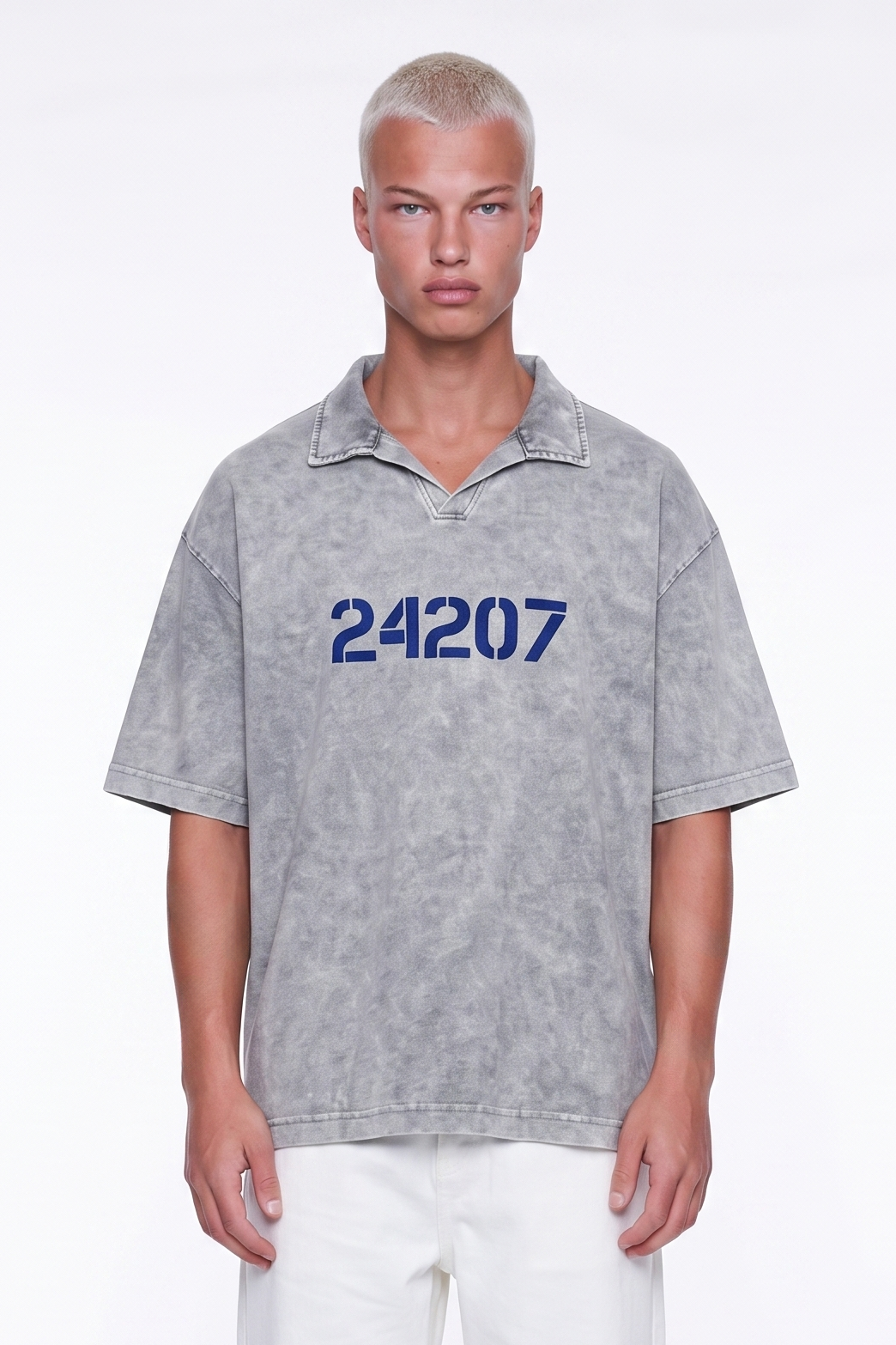 Erkek 24207 Baskılı Yıkamalı Oversize T-Shirt Gri