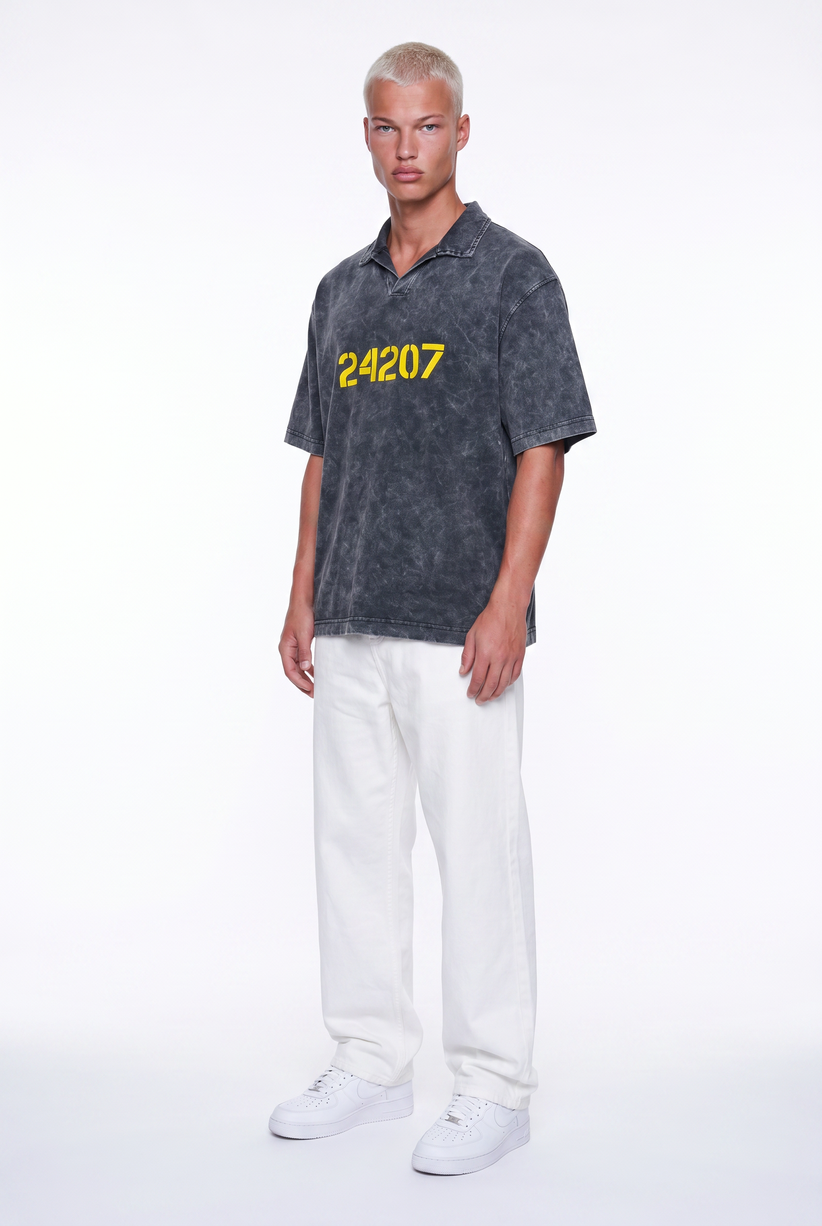 Erkek 24207 Baskılı Yıkamalı Oversize T-Shirt Siyah