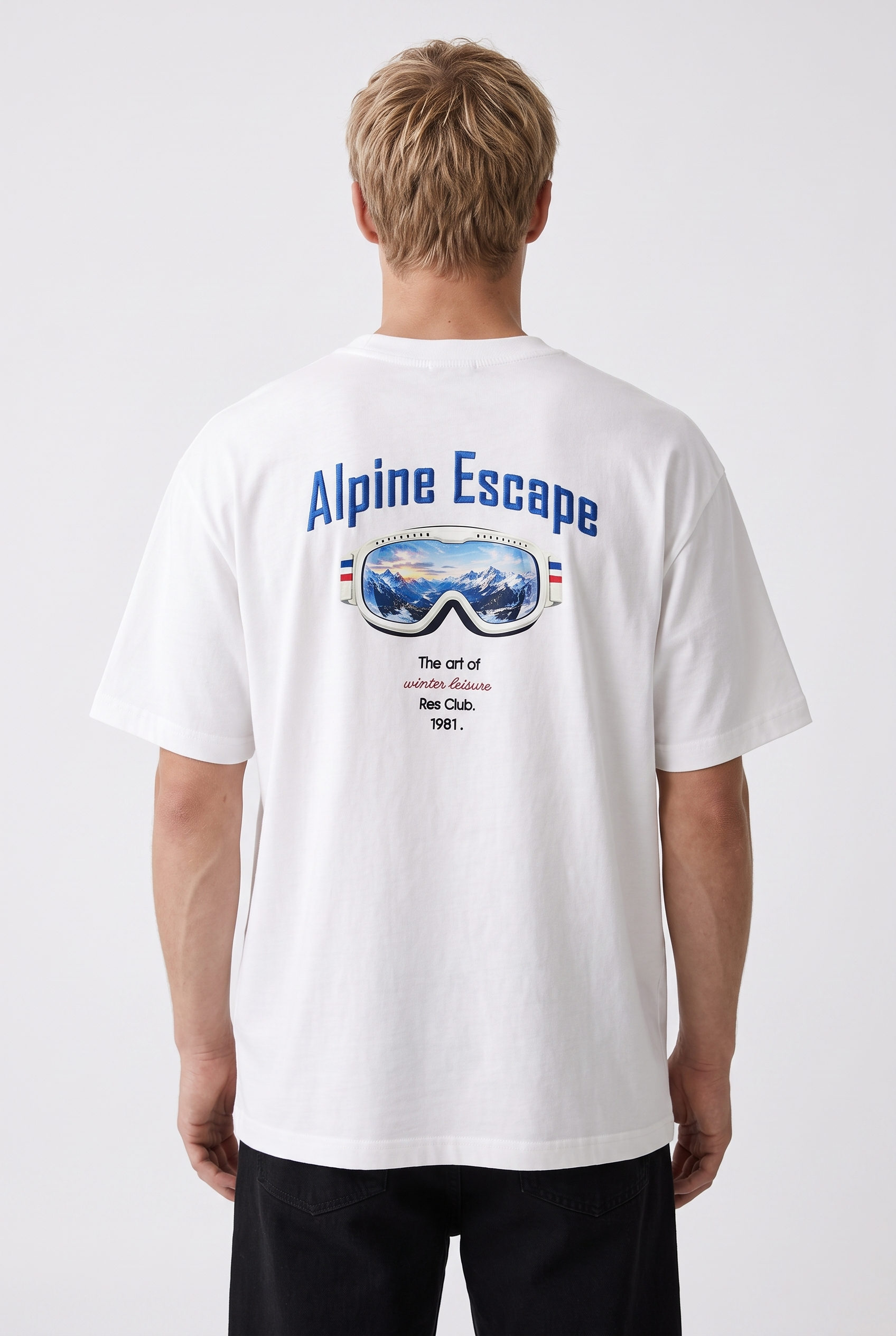 Erkek Alpine Nakışlı Oversize T-Shirt Ekru