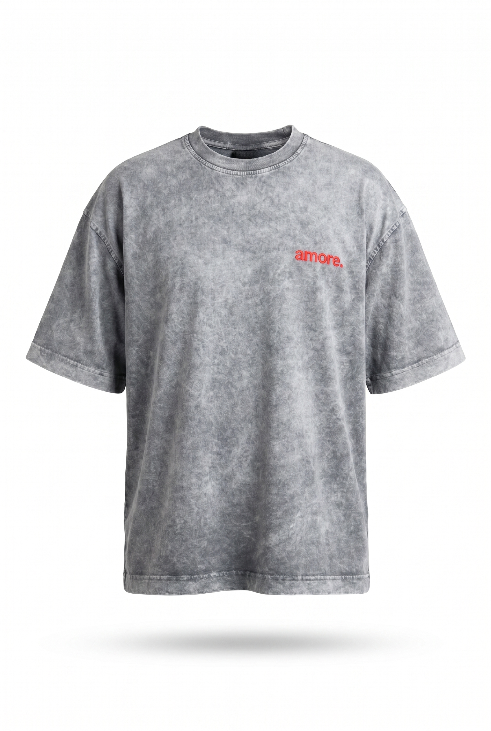 Erkek Amore Baskılı Oversize T-Shirt Gri