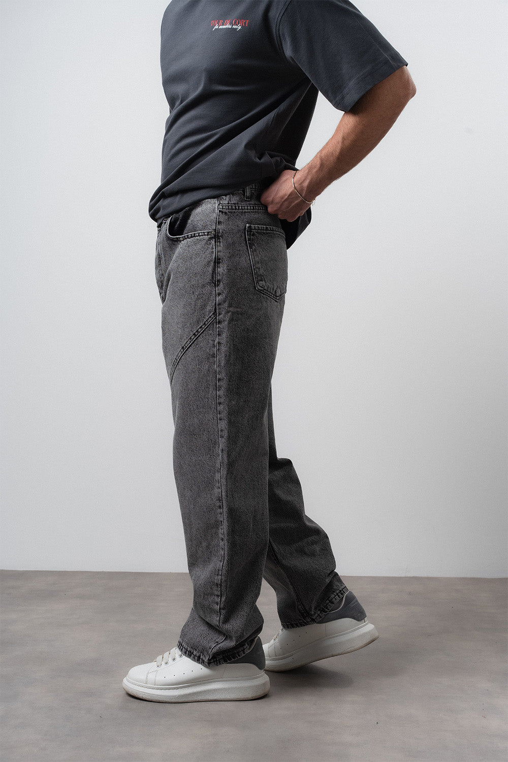 Respire-Erkek Asimetrik Dikiş Detaylı Baggy Jean Antrasit-Kot Pantolon-3-Milagron.com