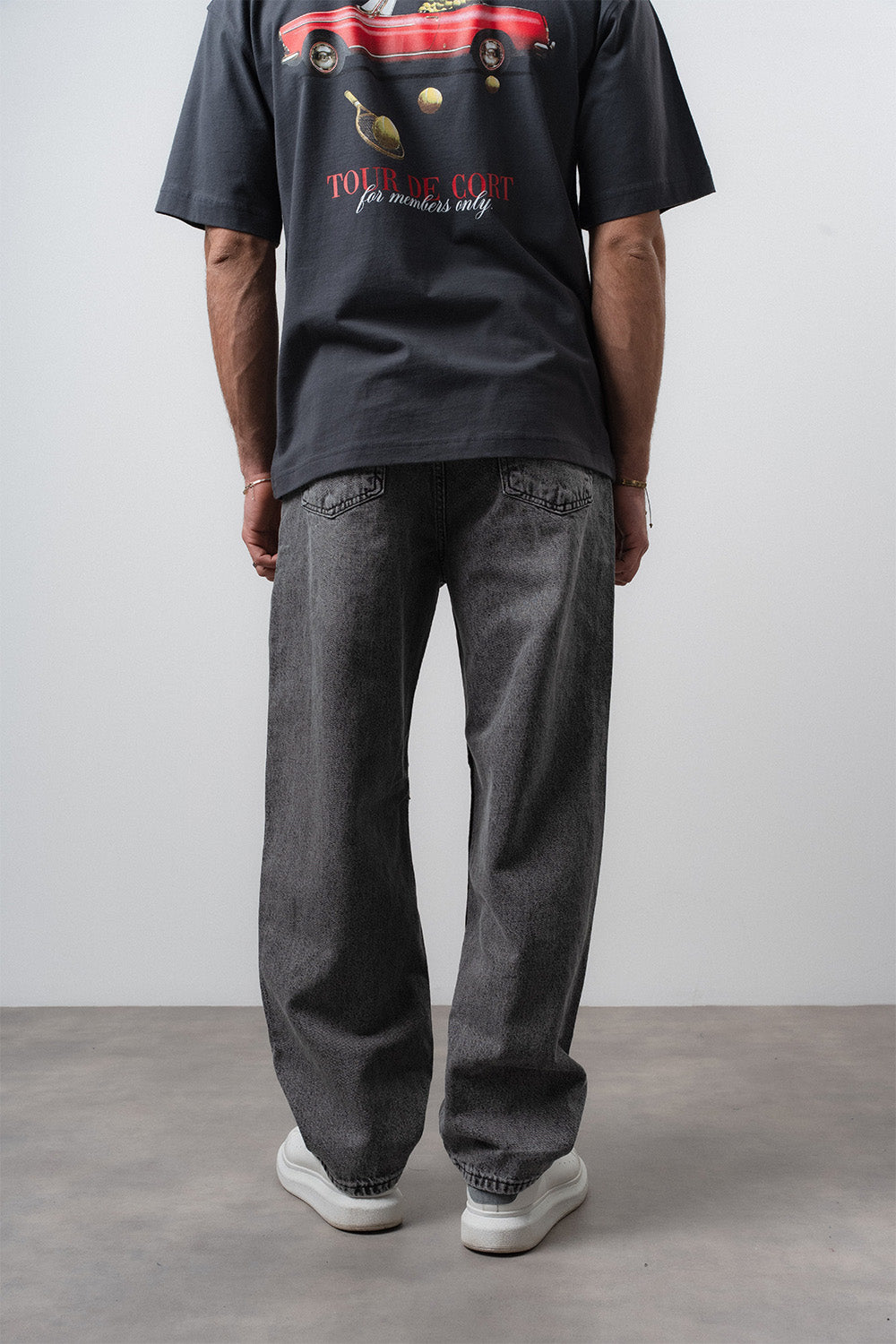 Respire-Erkek Asimetrik Dikiş Detaylı Baggy Jean Antrasit-Kot Pantolon-4-Milagron.com