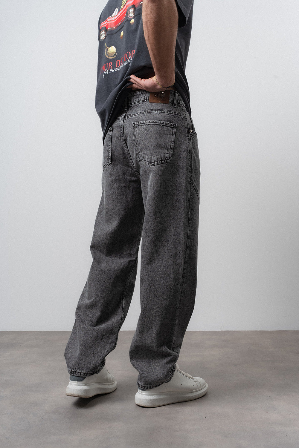 Respire-Erkek Asimetrik Dikiş Detaylı Baggy Jean Antrasit-Kot Pantolon-5-Milagron.com