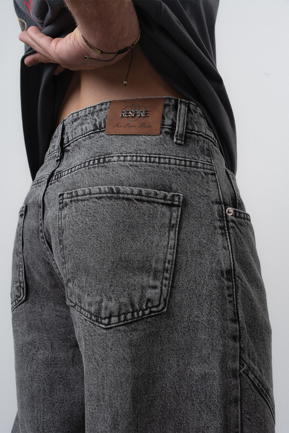 Respire-Erkek Asimetrik Dikiş Detaylı Baggy Jean Antrasit-Kot Pantolon-6-Milagron.com