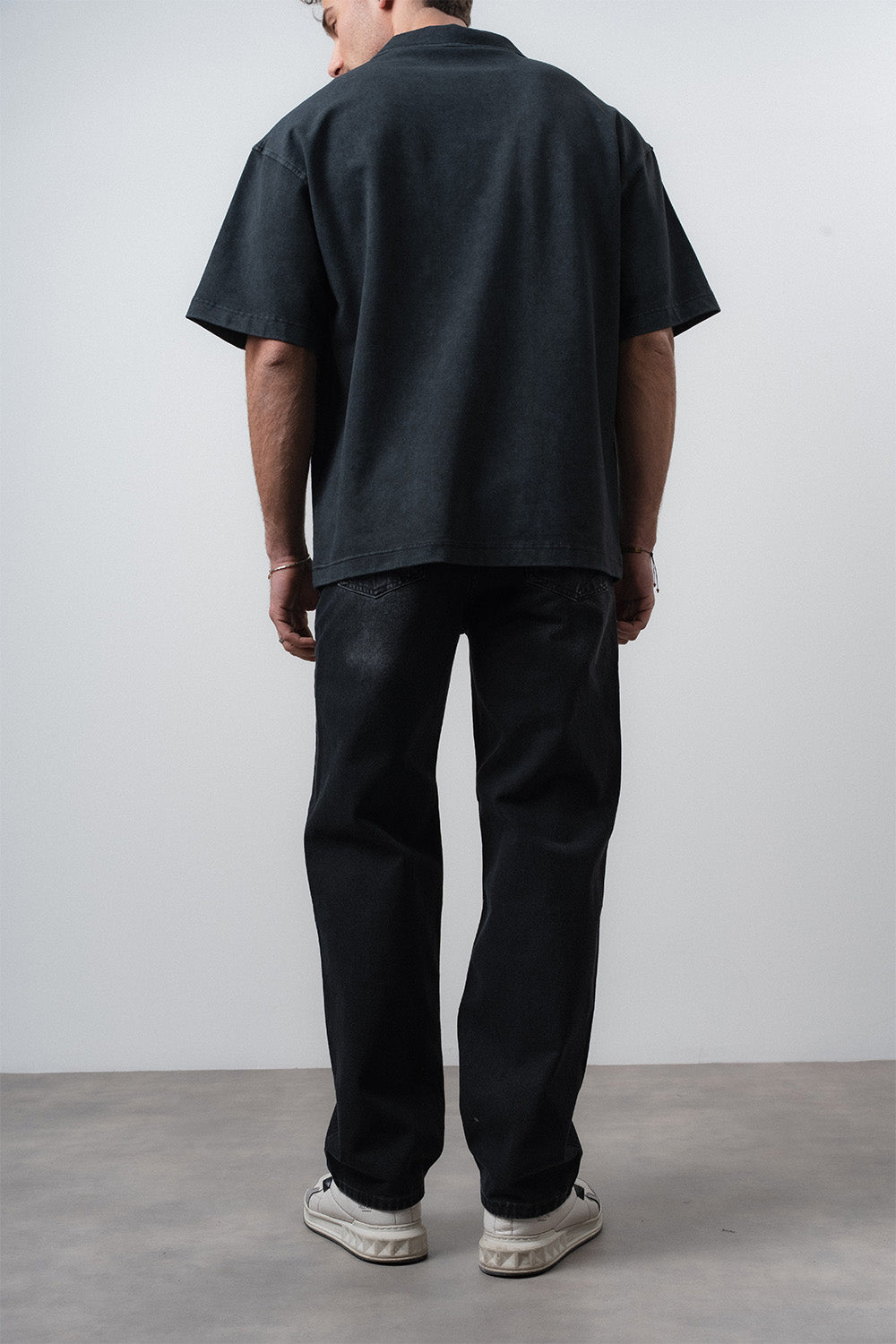 Respire-Erkek Asimetrik Dikiş Detaylı Baggy Jean Siyah-Kot Pantolon-4-Milagron.com