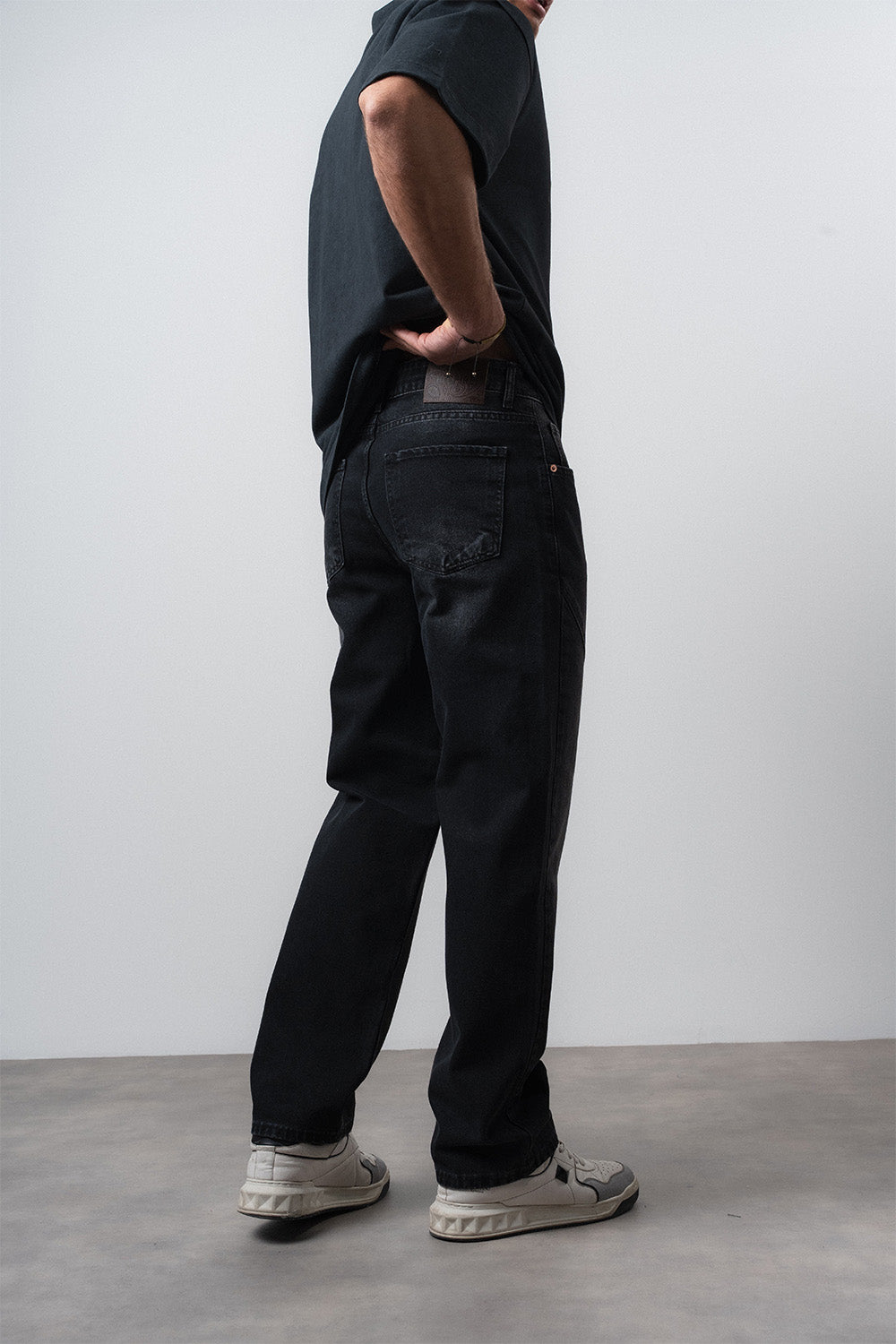 Respire-Erkek Asimetrik Dikiş Detaylı Baggy Jean Siyah-Kot Pantolon-5-Milagron.com