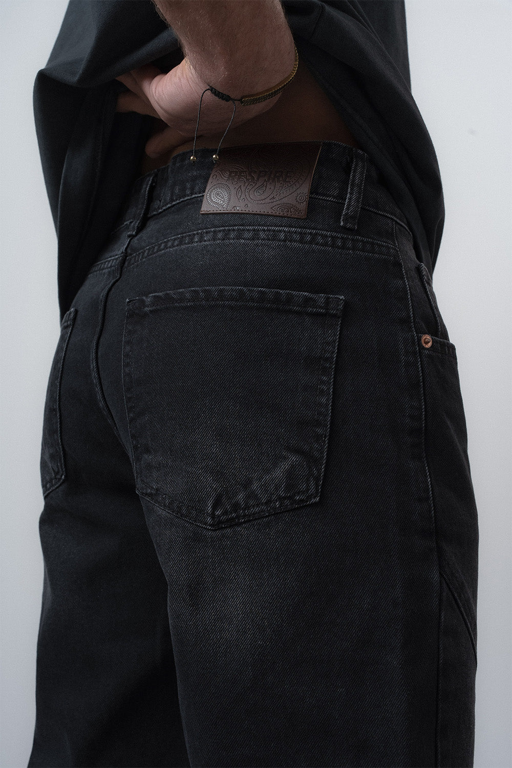 Respire-Erkek Asimetrik Dikiş Detaylı Baggy Jean Siyah-Kot Pantolon-6-Milagron.com