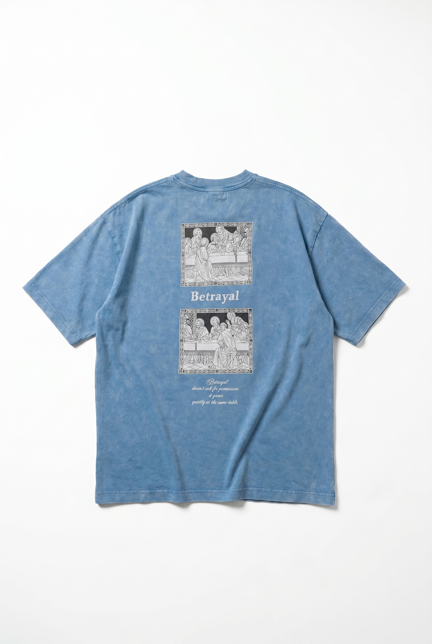 Erkek Betrayal Baskılı Yıkamalı Oversize T-Shirt Bebe Mavi