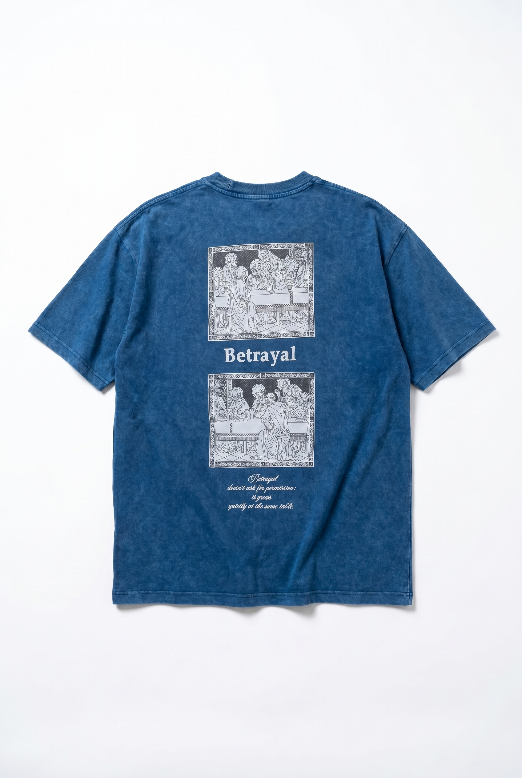 Erkek Betrayal Baskılı Yıkamalı Oversize T-Shirt Lacivert