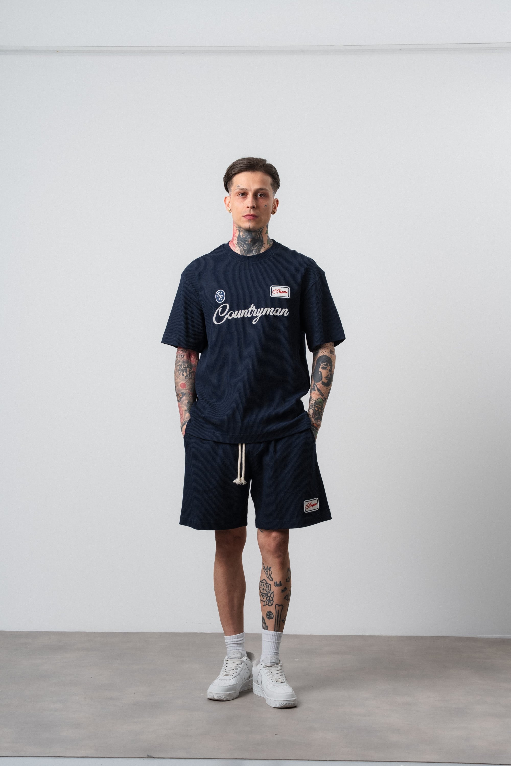 Erkek Countryman Nakışlı Regular Fit T-Shirt Şort Takım Lacivert